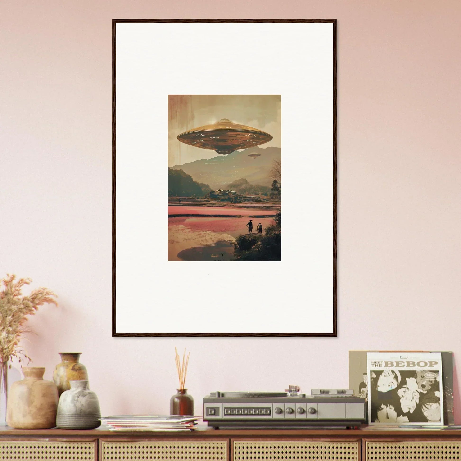 Framed canvas print of a UFO scene, perfect for dream resonance room decoration