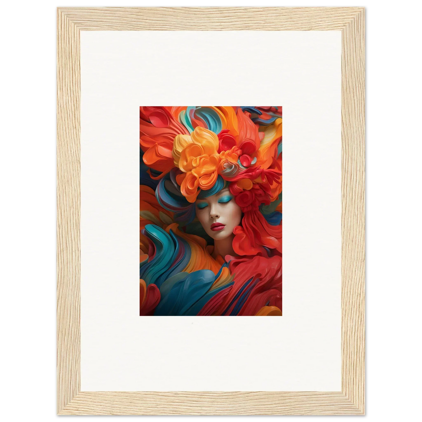 Vibrant woman portrait with floral headdress, perfect for Dream Ecstasy canvas print decor
