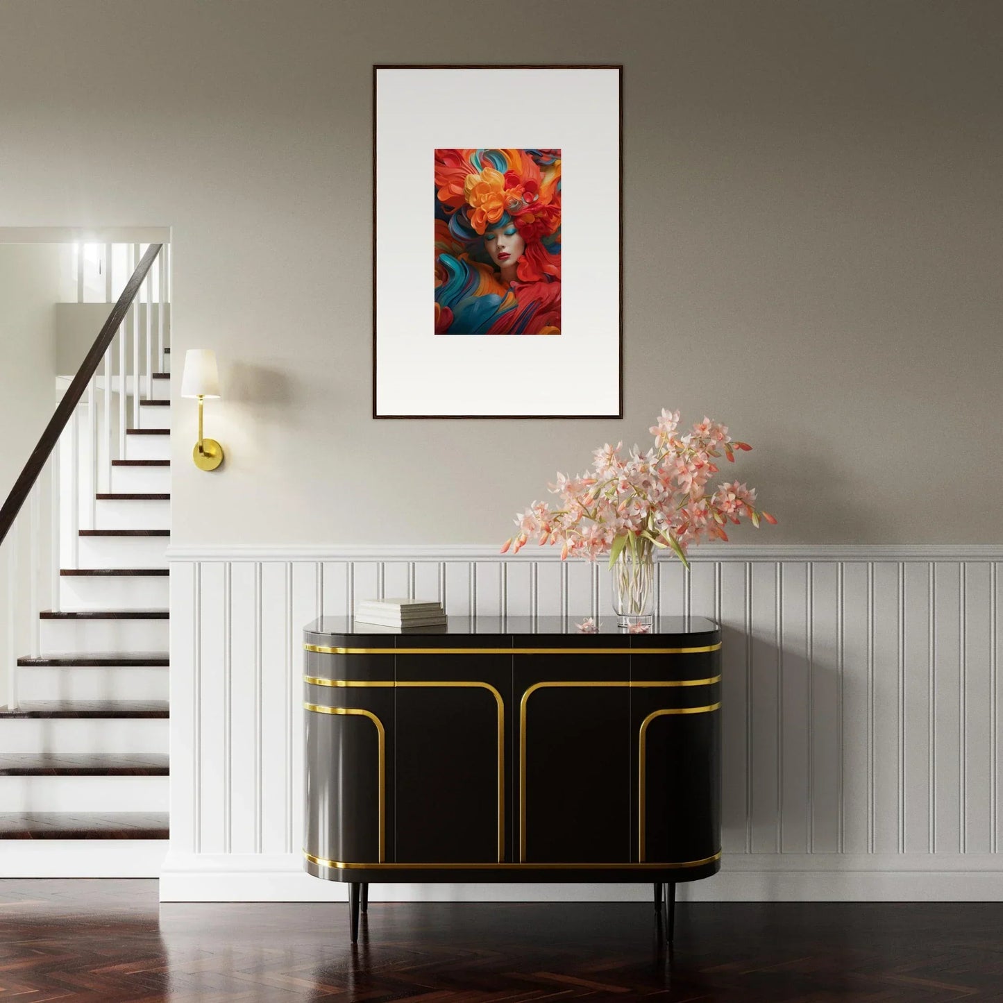Framed colorful abstract portrait enhancing room decoration with Dream Ecstasy canvas print