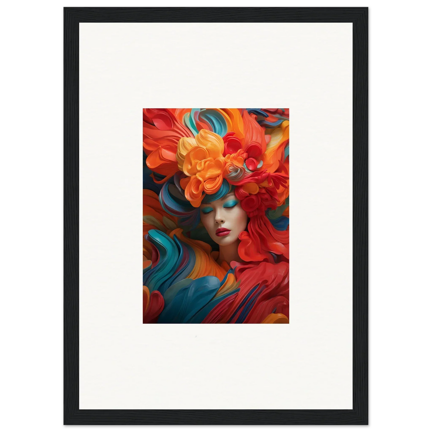 Vibrant Floral Dream Ecstasy portrait, perfect for room decoration as a canvas print