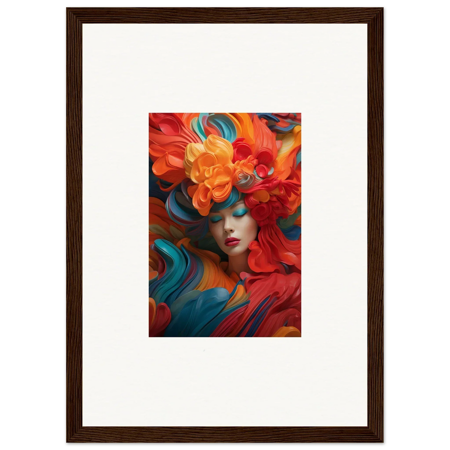 Vibrant portrait painting with floral elements perfect for dream ecstasy room decoration