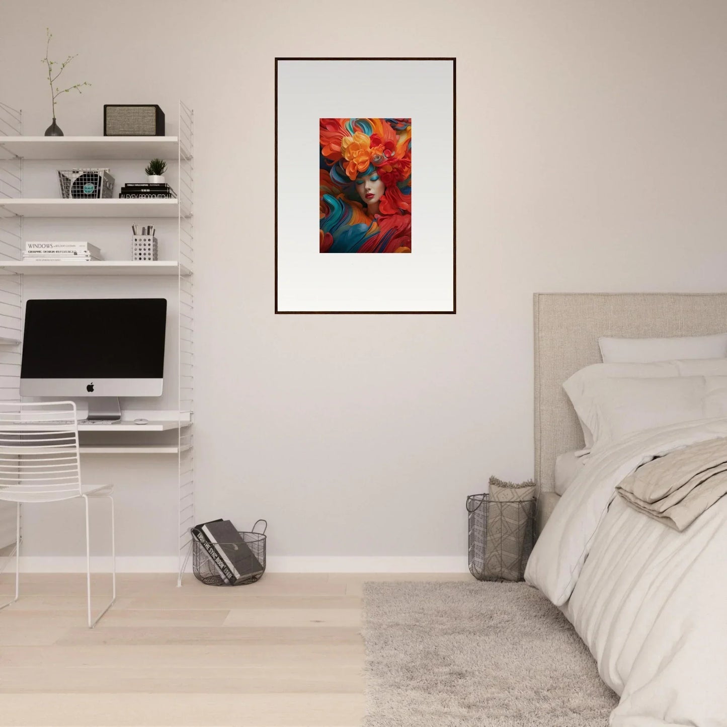 Framed abstract canvas print in vibrant red, orange, and blue for dream ecstasy room decoration