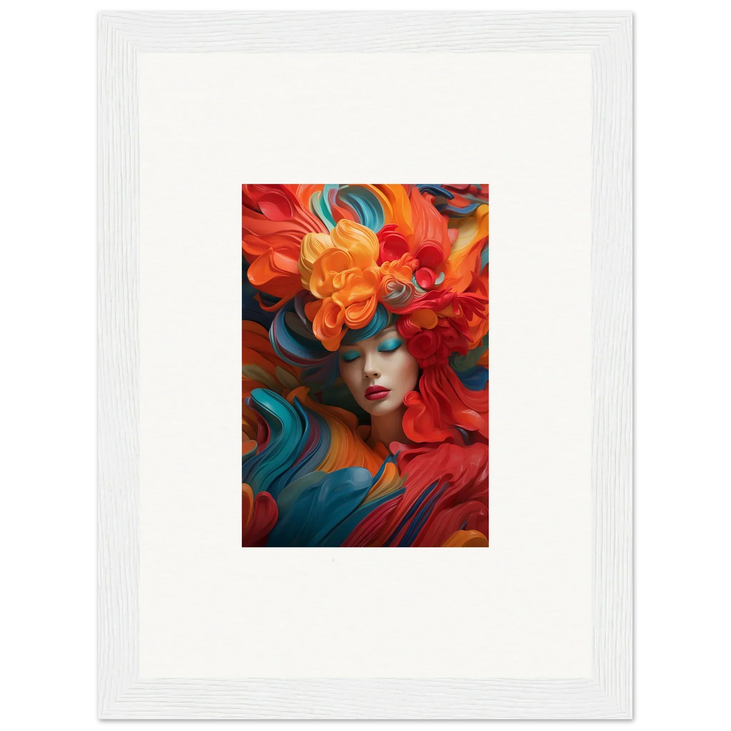 Vibrant canvas print of a figure in dream ecstasy with floral and swirling elements