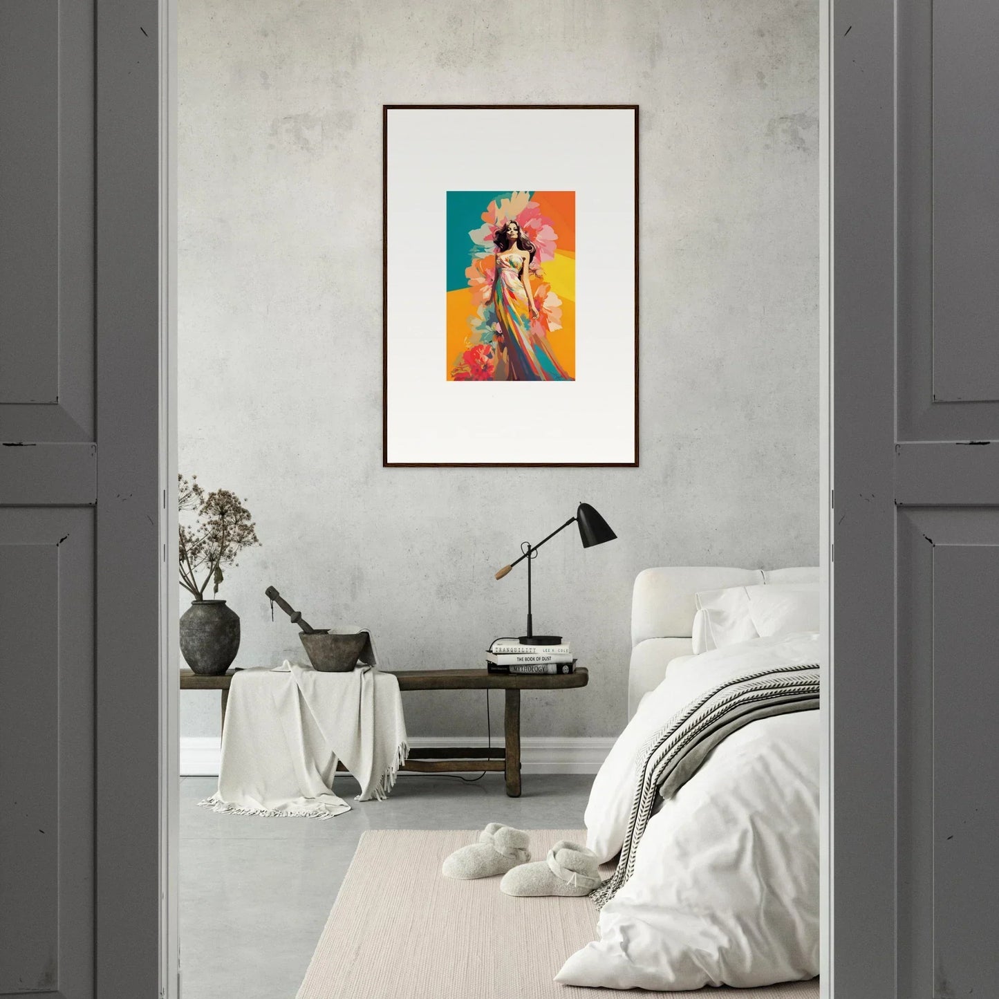 Framed colorful abstract portrait for vibrant room decor, embodying dream revelry