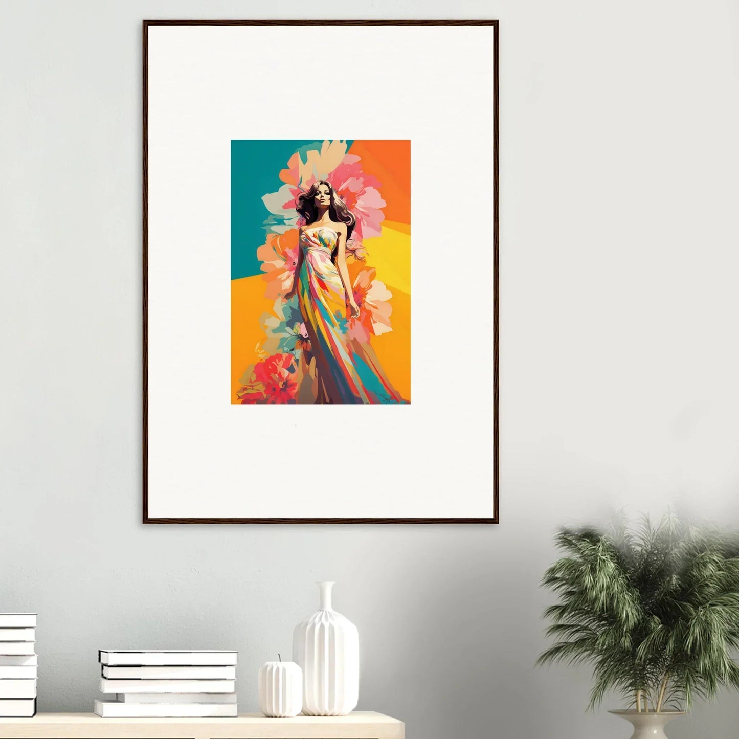 Framed wall art of a figure in flowing robes for dream revelry room decor