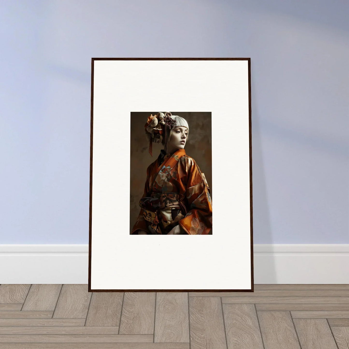 Framed wall art of a person in ornate Asian attire, perfect for shadows whispering decor