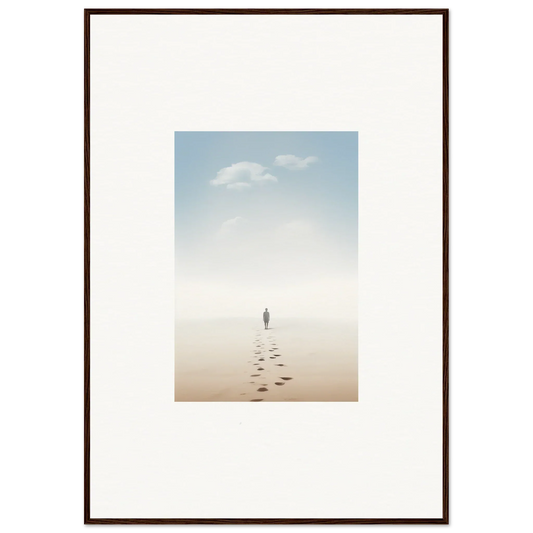 Framed wall art of a solitary figure on a misty beach, evoking entwined nostalgia