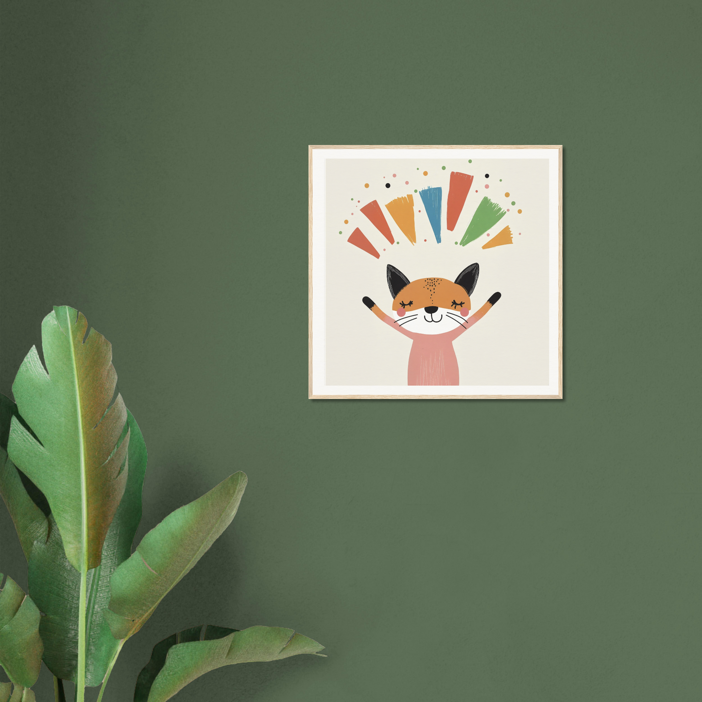 Framed illustration of a cheerful fox from Fox Revelry Glows with vibrant rays