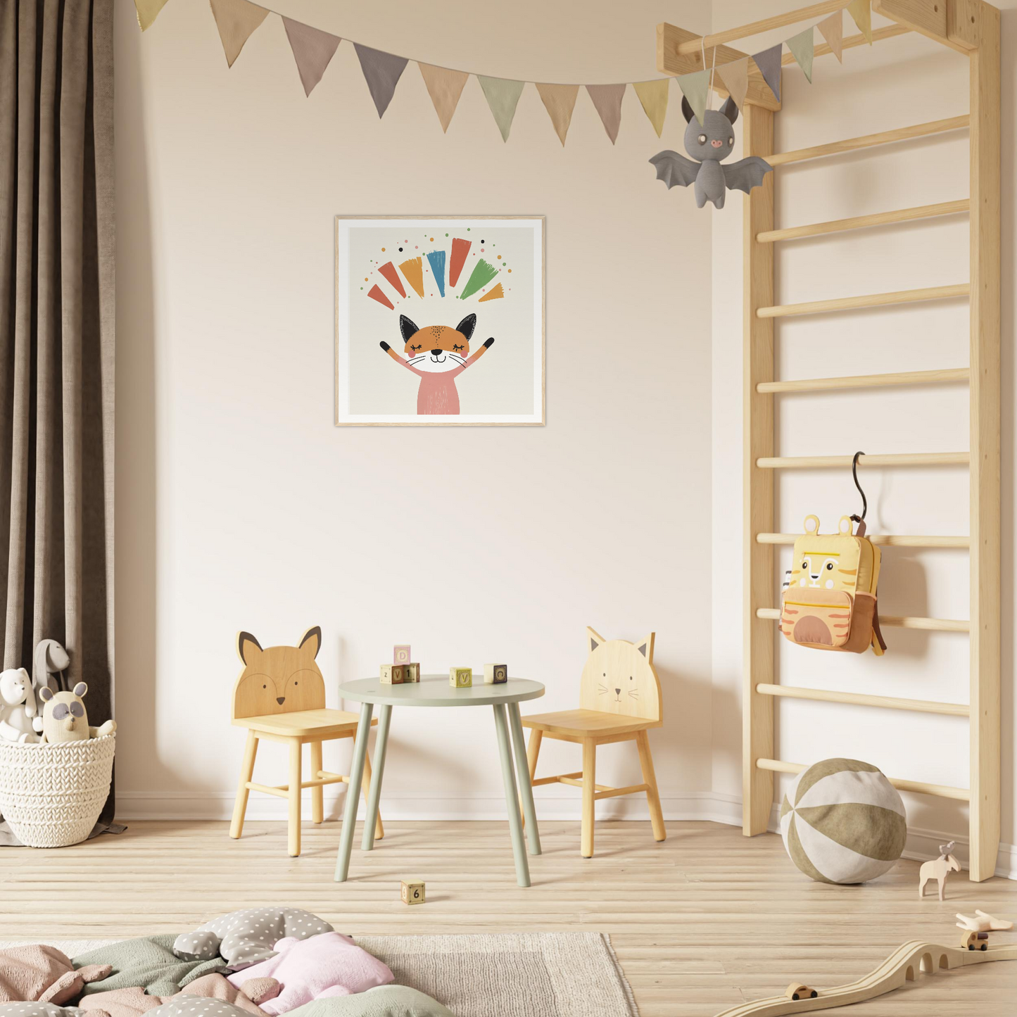 Children’s play area with animal-themed chairs and table from Fox Revelry Glows
