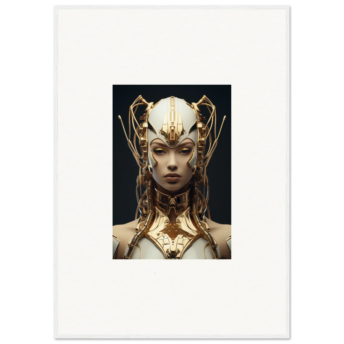Ornate golden headdress detail for a stunning Future Echoes Muse canvas print