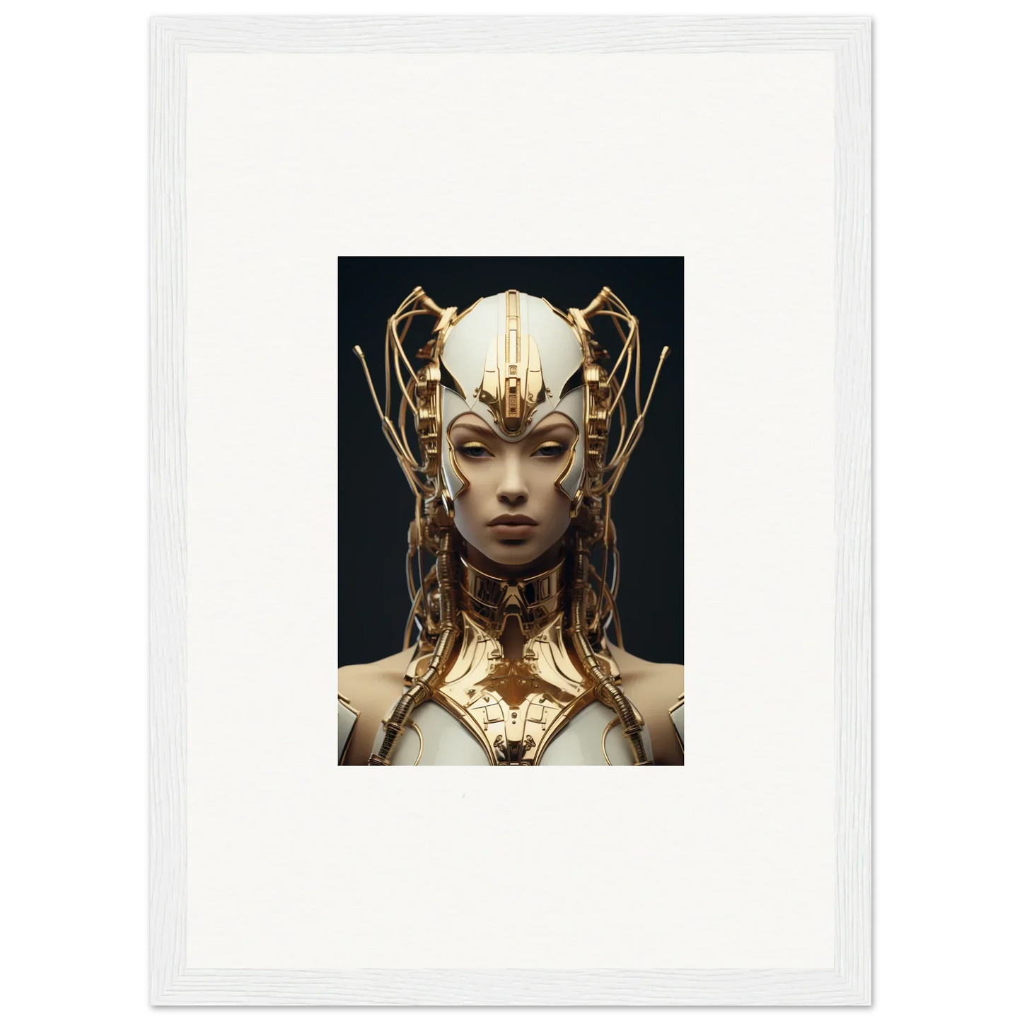 Futuristic humanoid figure with golden headdress, perfect for Echoes Muse canvas print decor