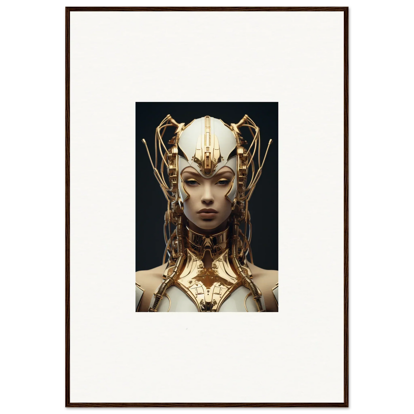 Ornate golden headdress with intricate metalwork for Future Echoes Muse canvas print