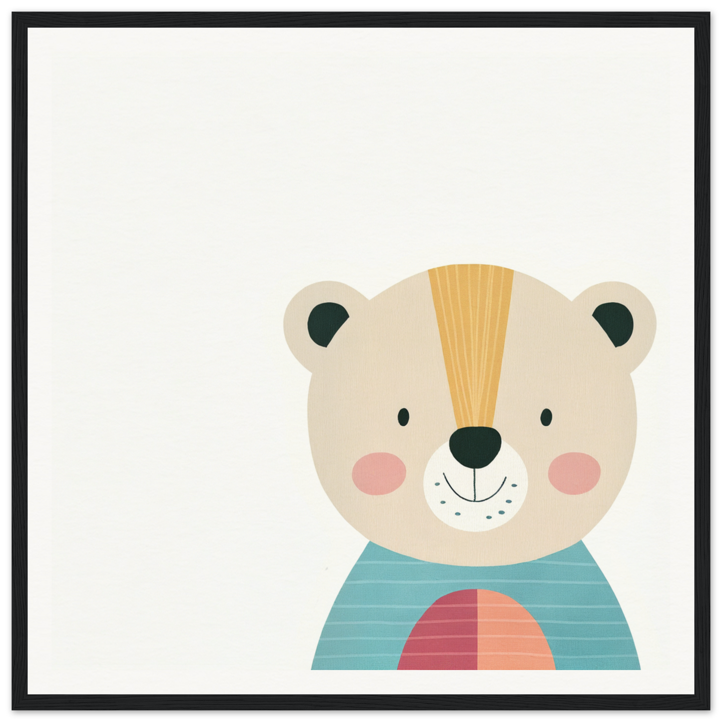 Cute cartoon bear in turquoise striped shirt with coral design for Gentle Bear’s Hypno