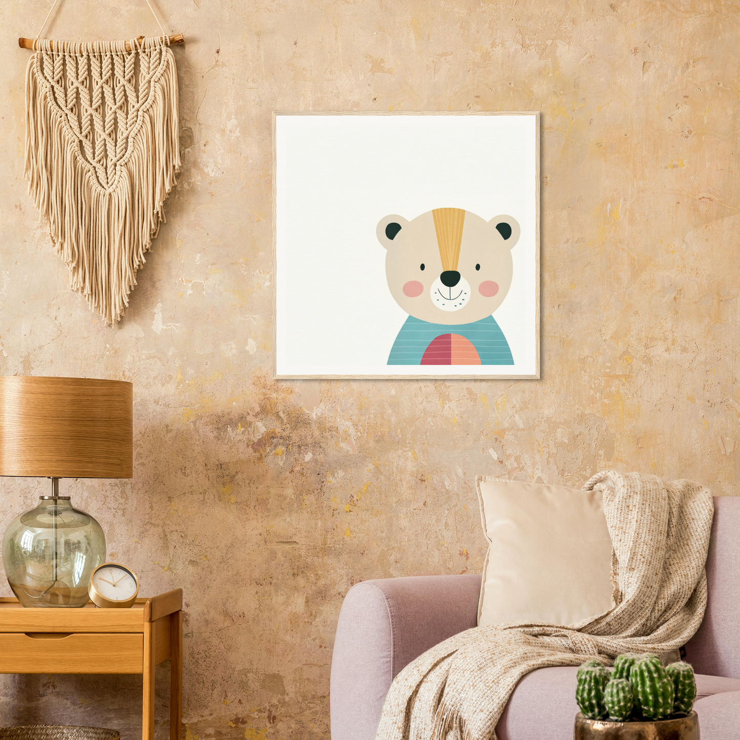 Cute cartoon bear illustration wearing a blue and pink scarf for Gentle Bear’s Hypno