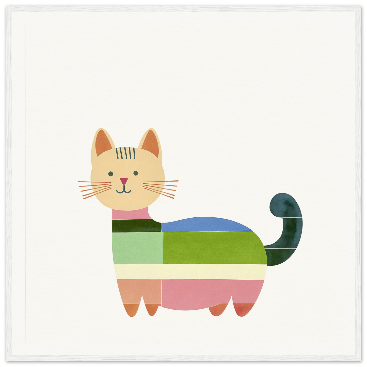 Colorful geometric cat illustration in pastel stripes for Geometric Feline Ecstasy