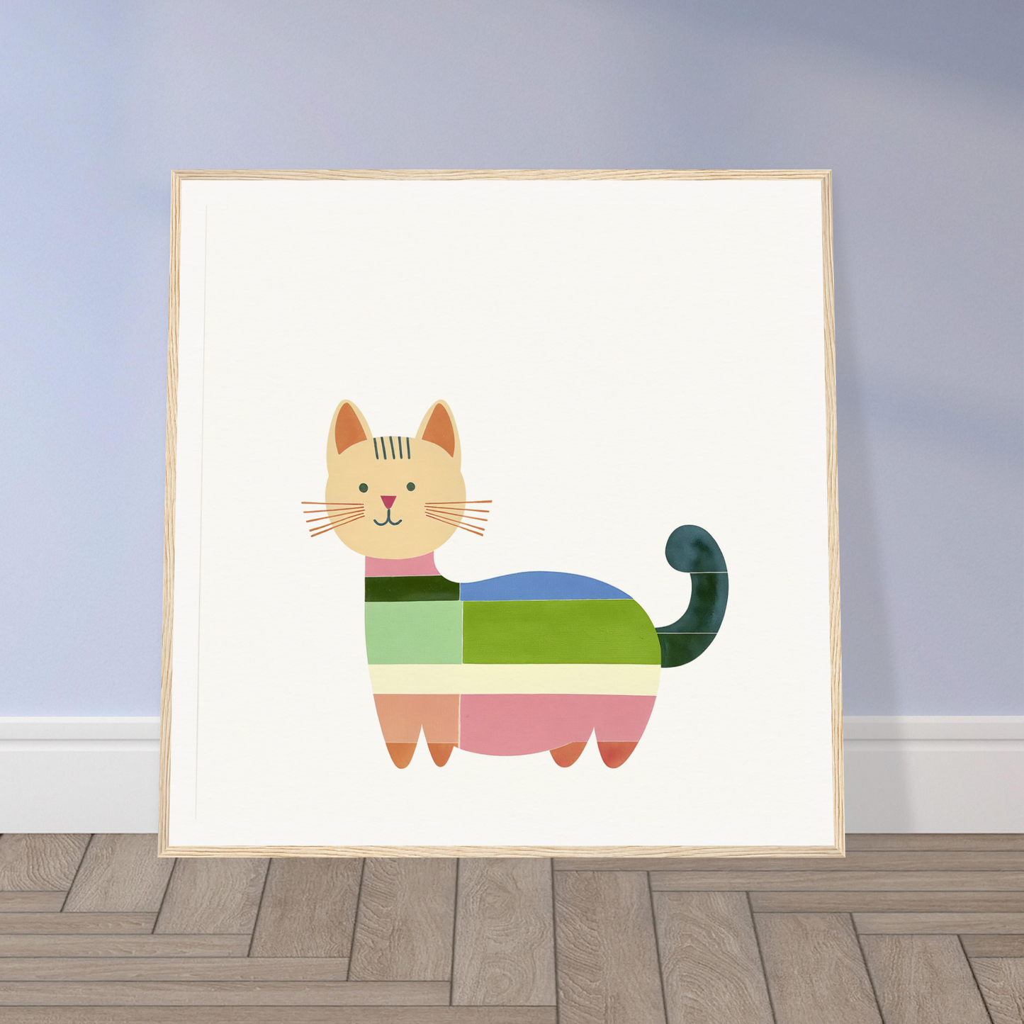 Cartoon cat in colorful stripes from Geometric Feline Ecstasy special edition art™