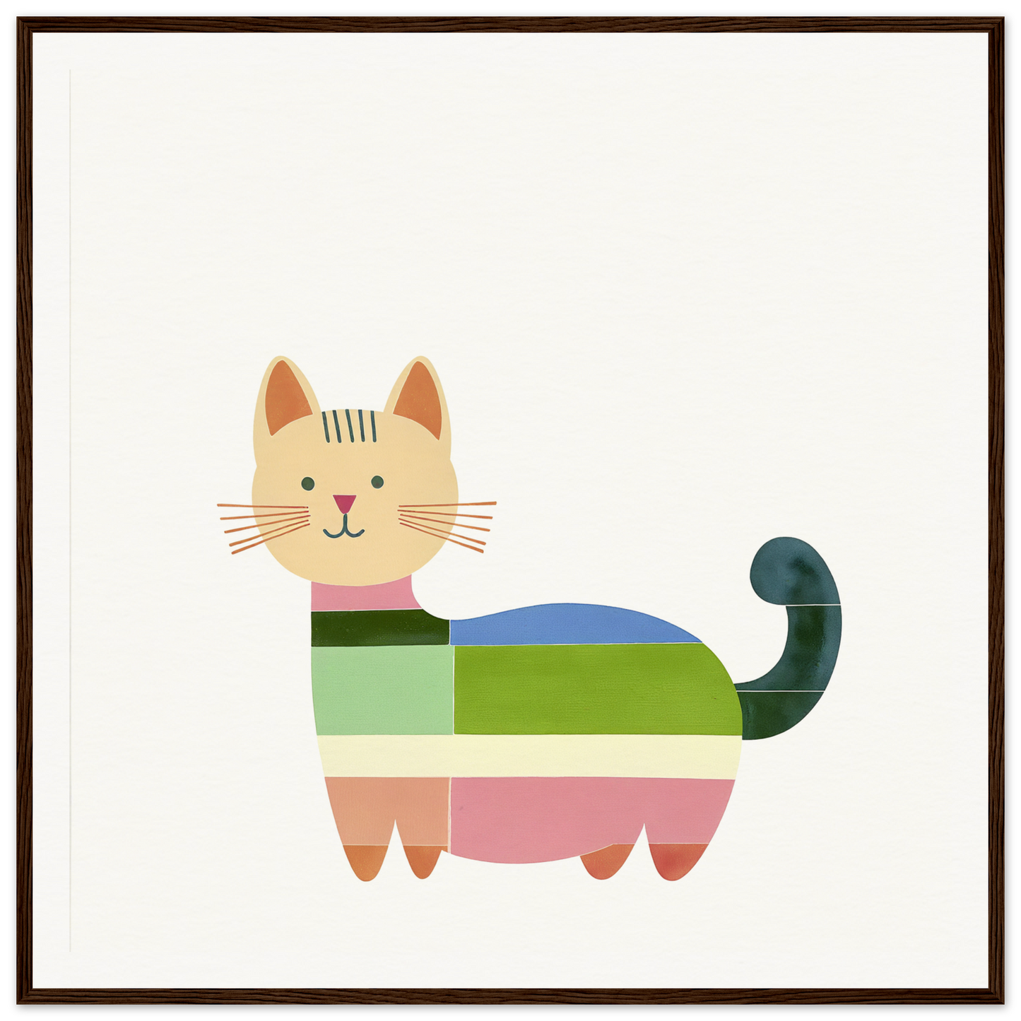 Colorful geometric cat illustration in pink, green, and blue for Geometric Feline Ecstasy
