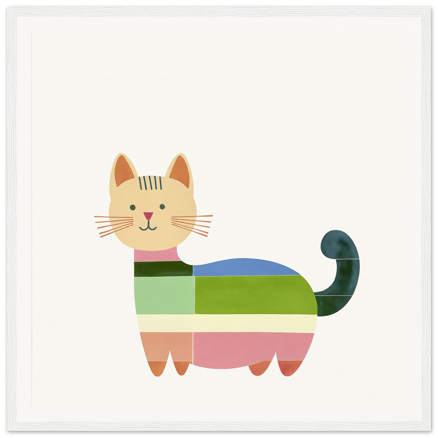 Colorful geometric cat illustration in pink, green, and blue for Geometric Feline Ecstasy