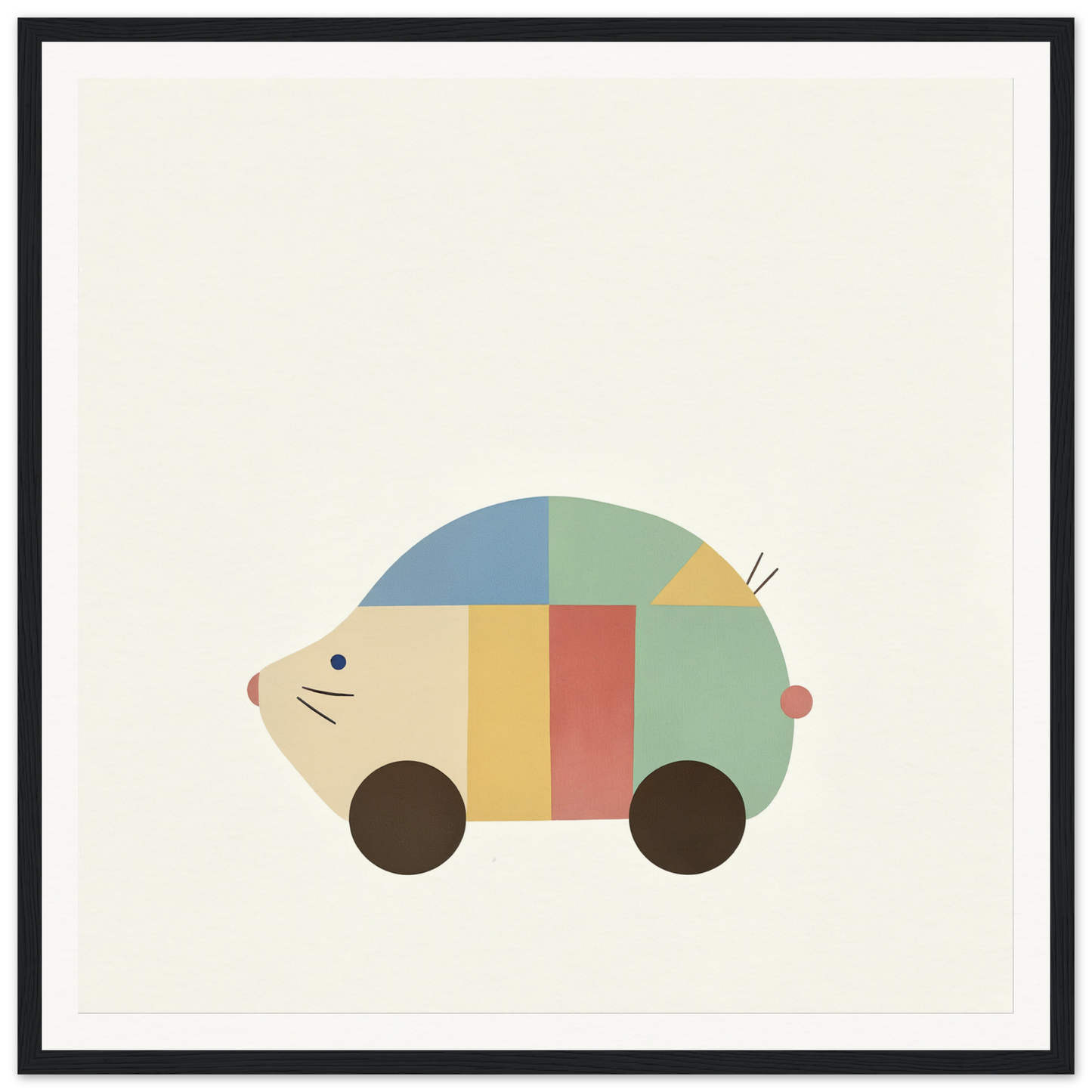 Colorful mouse-shaped car with whiskers in Geometric Hedgewhimsey special edition art™