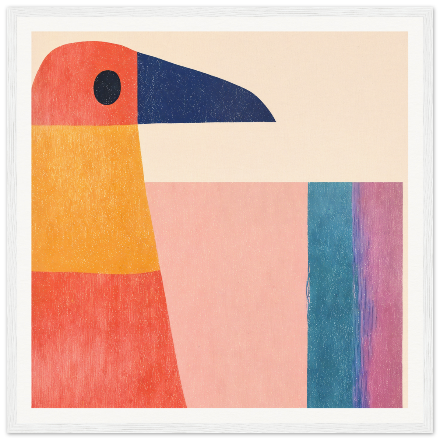 Geometric bird shape in orange, coral, and navy blue for Geometric Toucan Contemplation