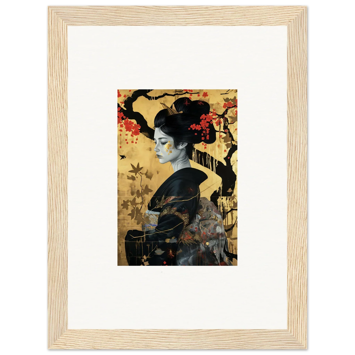 Traditional Japanese art print of a geisha in profile, part of Gilded Cherry Dreams collection