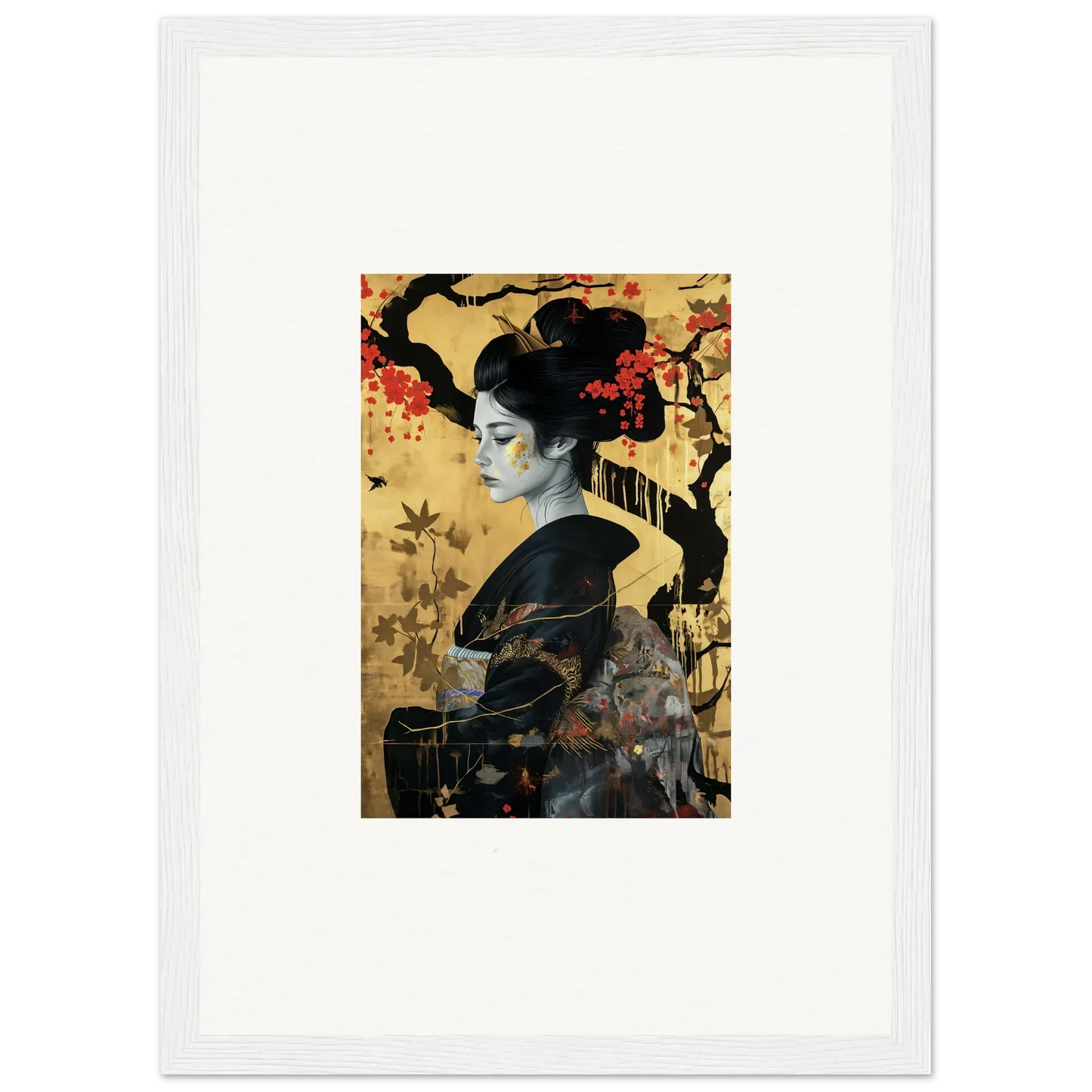 Traditional Japanese artwork of a figure in a kimono for Gilded Cherry Dreams