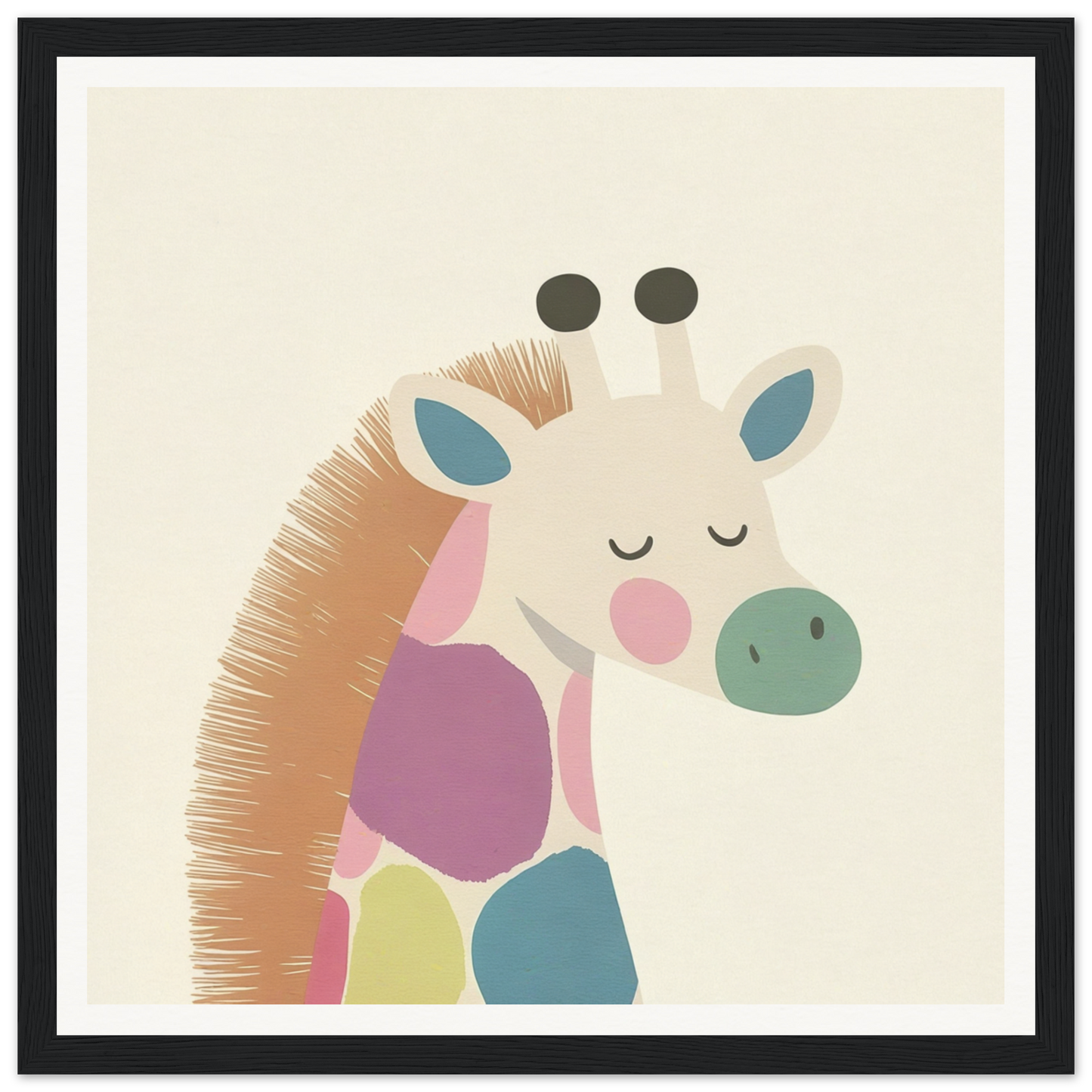 Colorful cartoon giraffe with closed eyes in Giraffe Tranquil Triptych design
