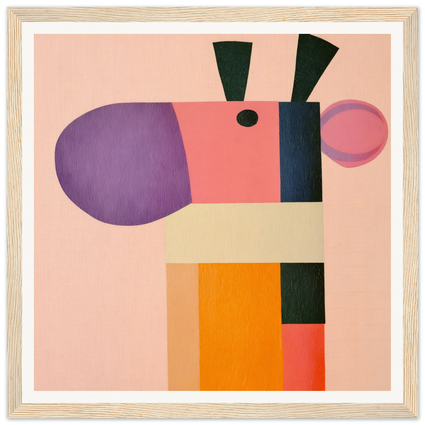 Abstract geometric composition in Giraffe’s Geometric Reverie features vibrant shapes