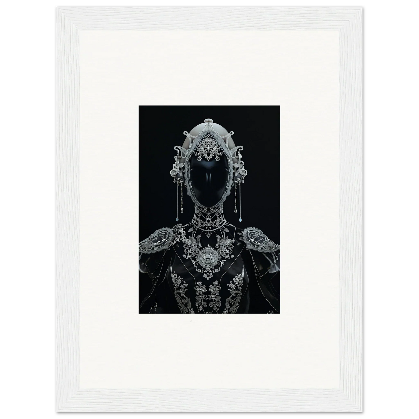 Ornate silver headdress and necklace on a shadowy figure for Nebulae Princess canvas print
