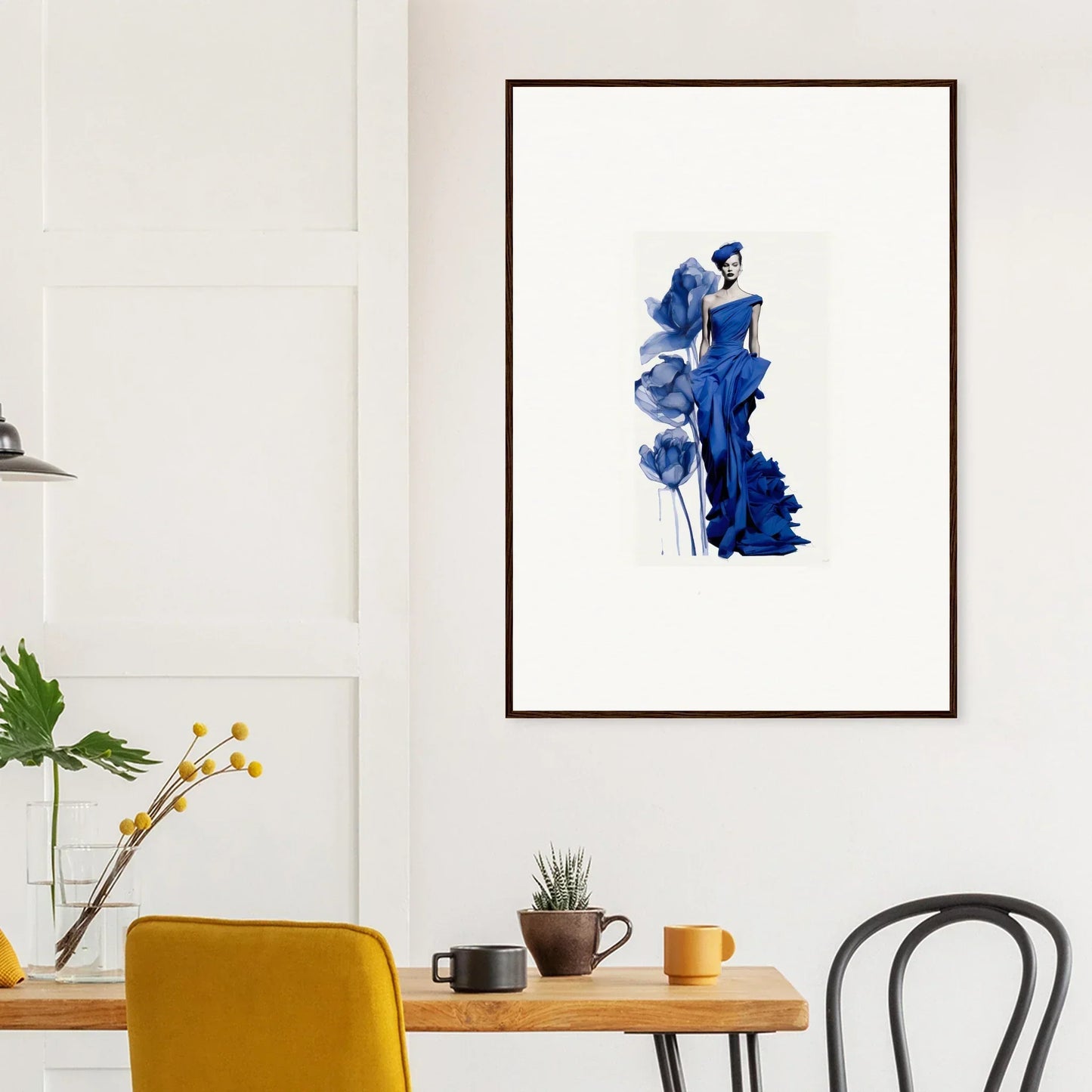 Framed wall art of elegant figure in blue dress from Half-Moon Elegies special edition art™