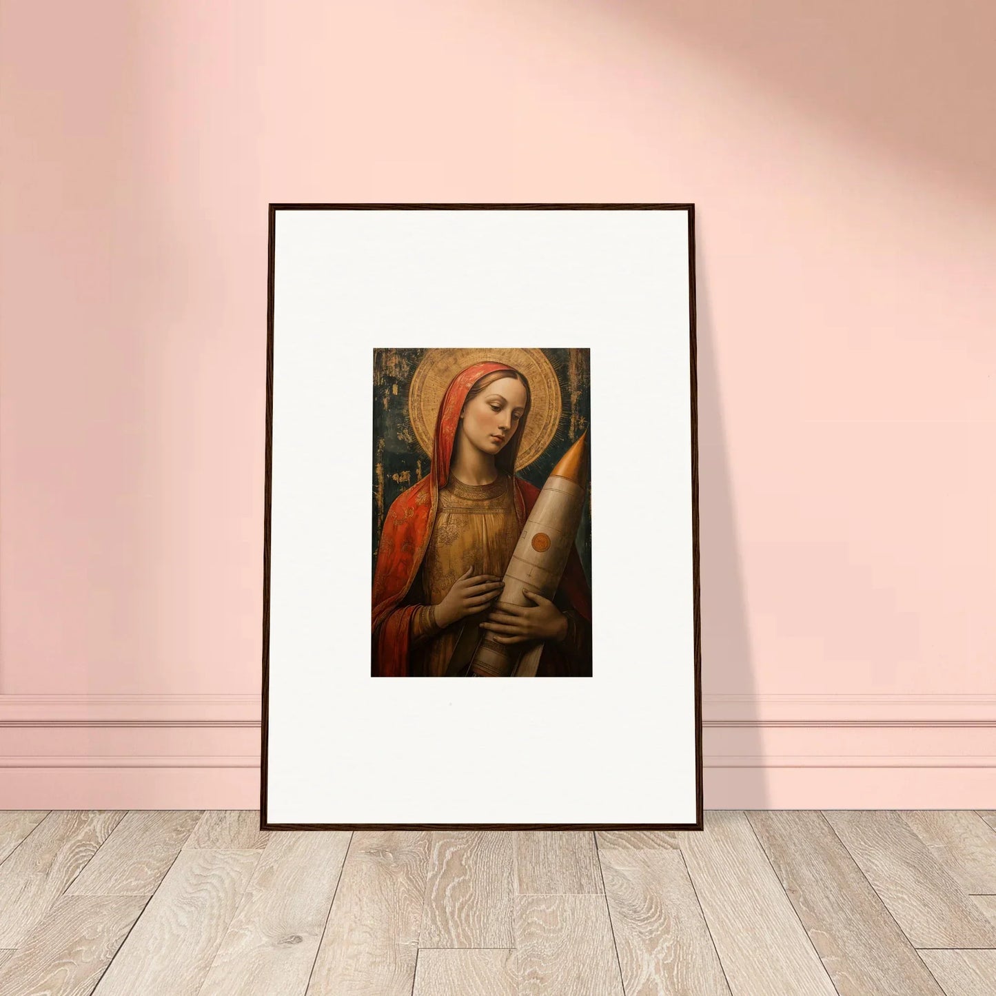 Renaissance canvas print of a figure in red holding a scroll, perfect for celestial cargo room decoration