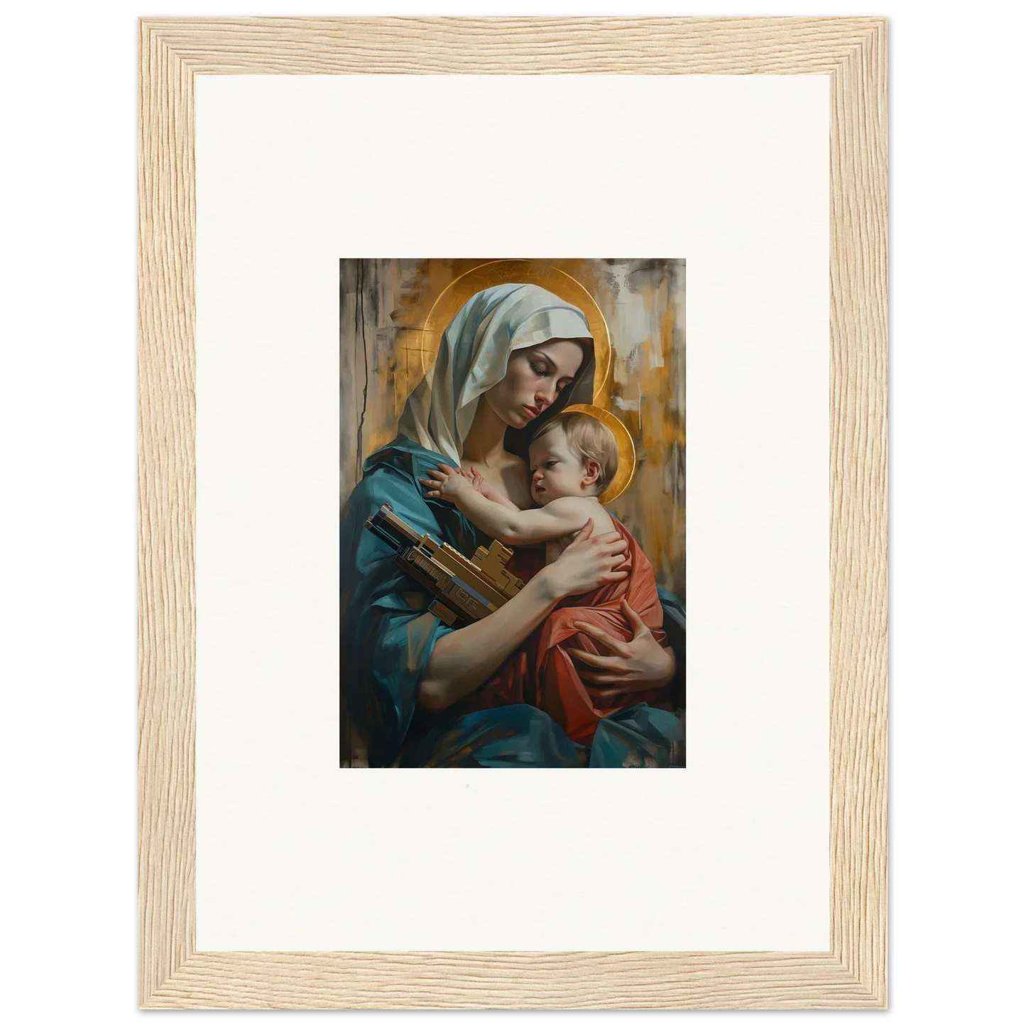 Framed canvas print of Madonna and Child, perfect for your Metropolis Embrace room decoration