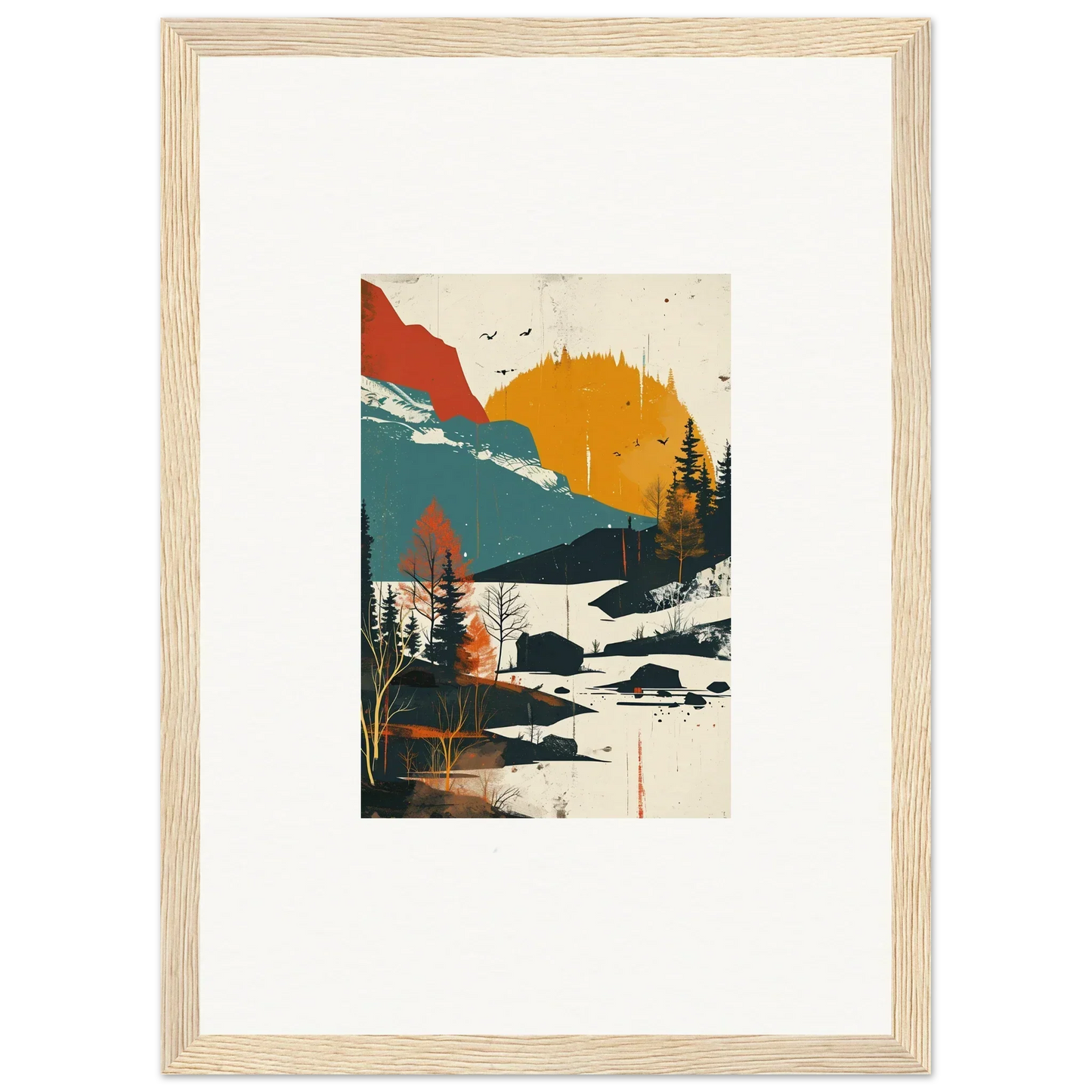 Framed canvas print of Trembling Skylines with a sunset over mountains and water