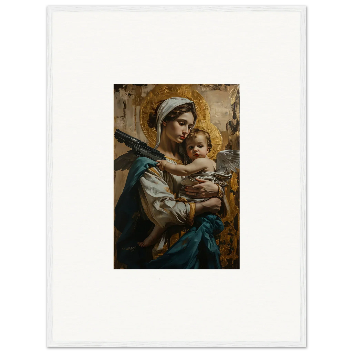 Painting of a woman and baby with golden halos for a stunning room decoration canvas print