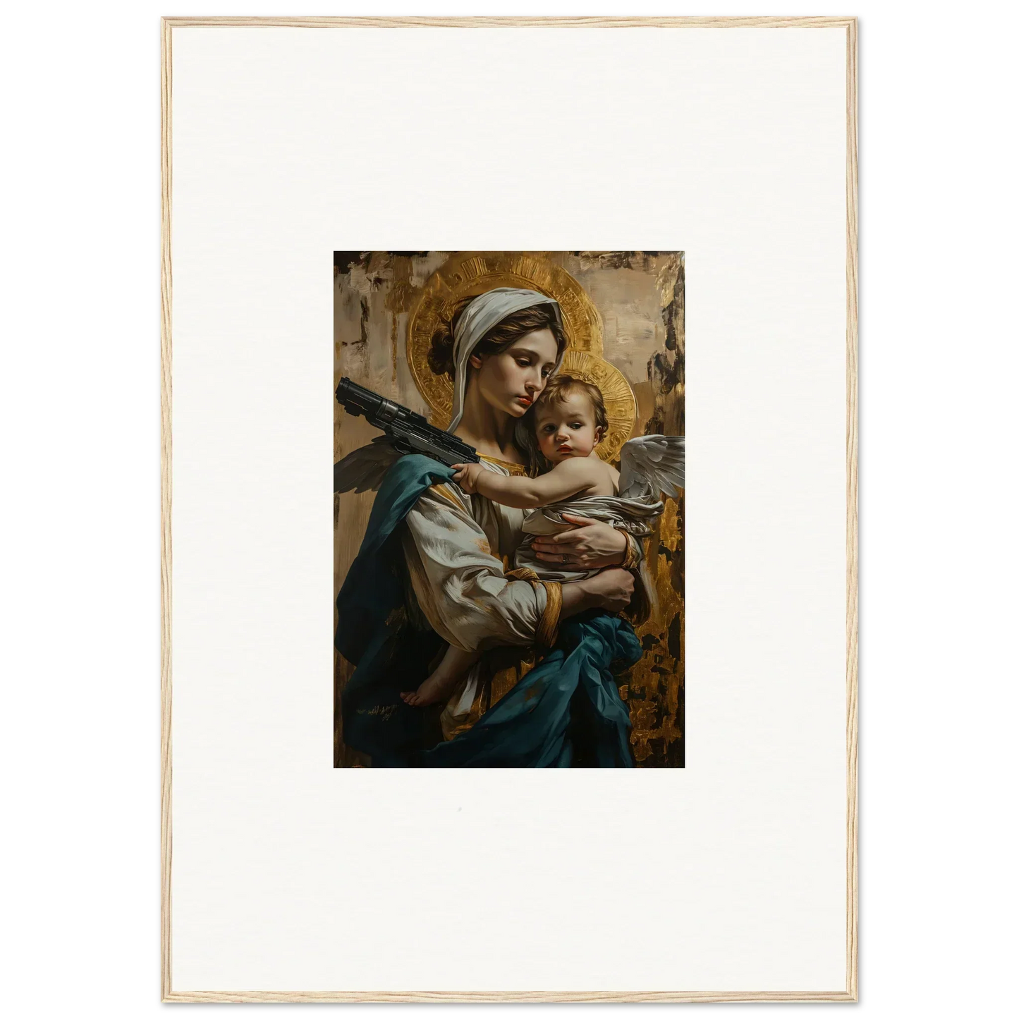 Painting of a woman with a baby in a halo paradox style for room decoration canvas print