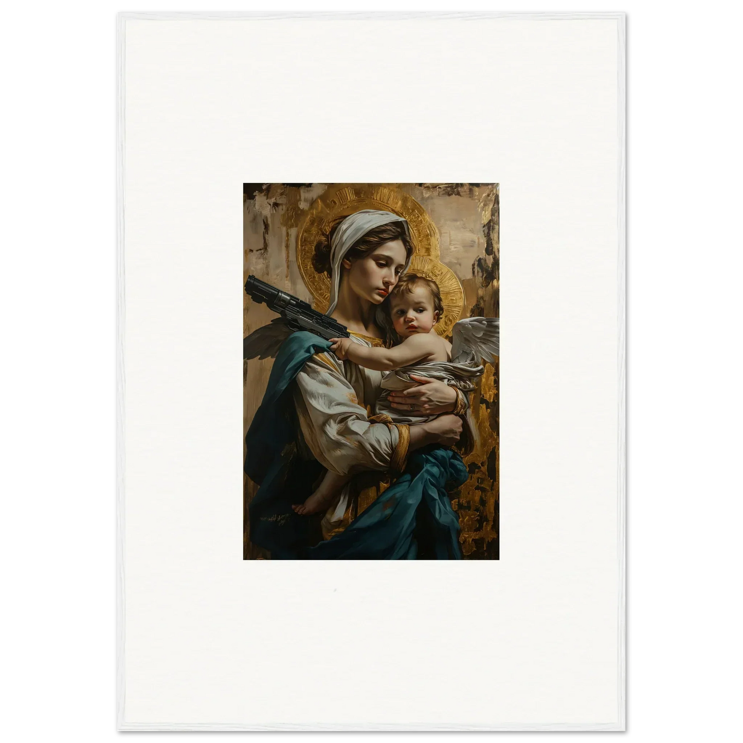 Painting of a woman with a baby, perfect for room decoration as a canvas print of Halo Paradox