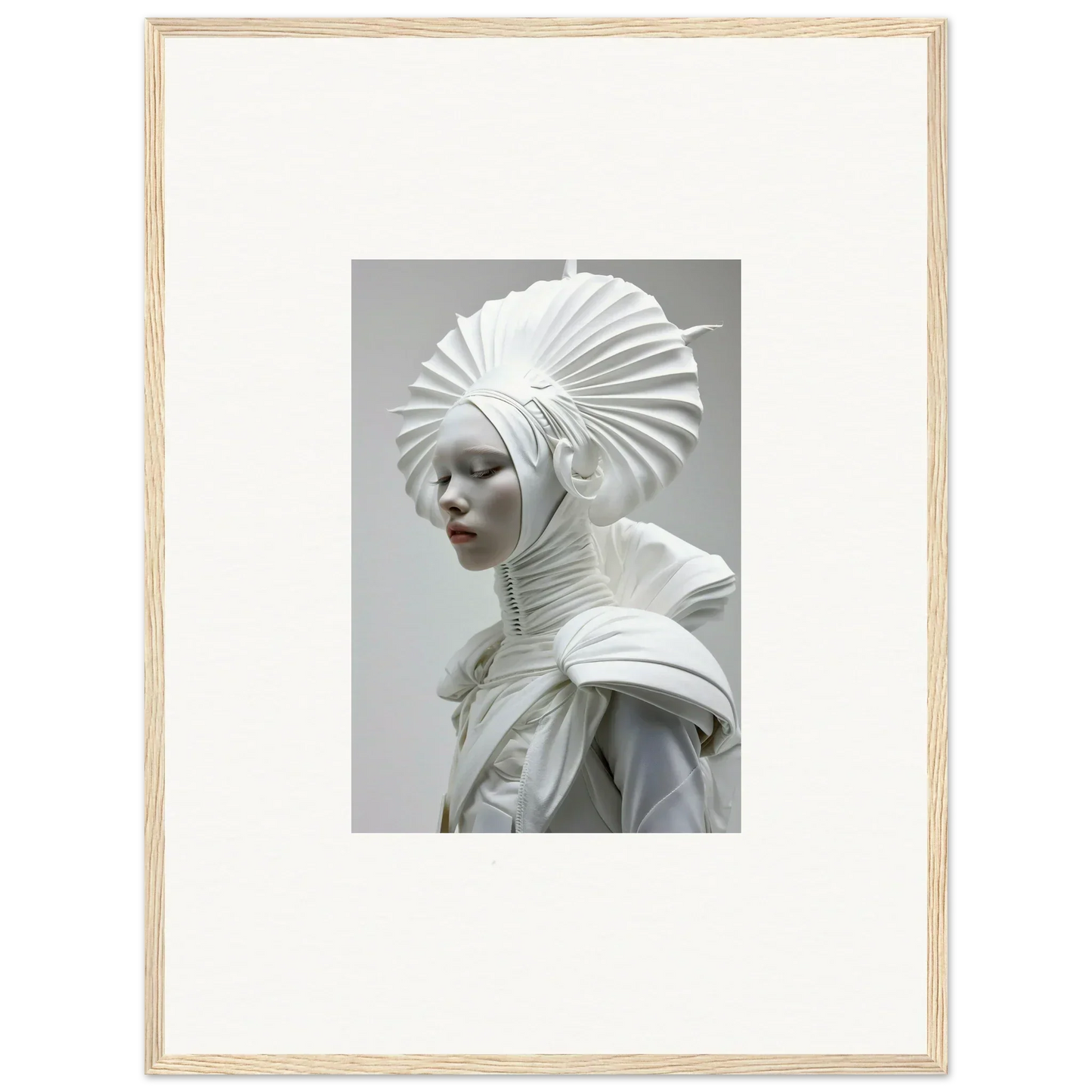 Sculpture of a figure in ivory halos headdress, ideal for room decor and framed wall art