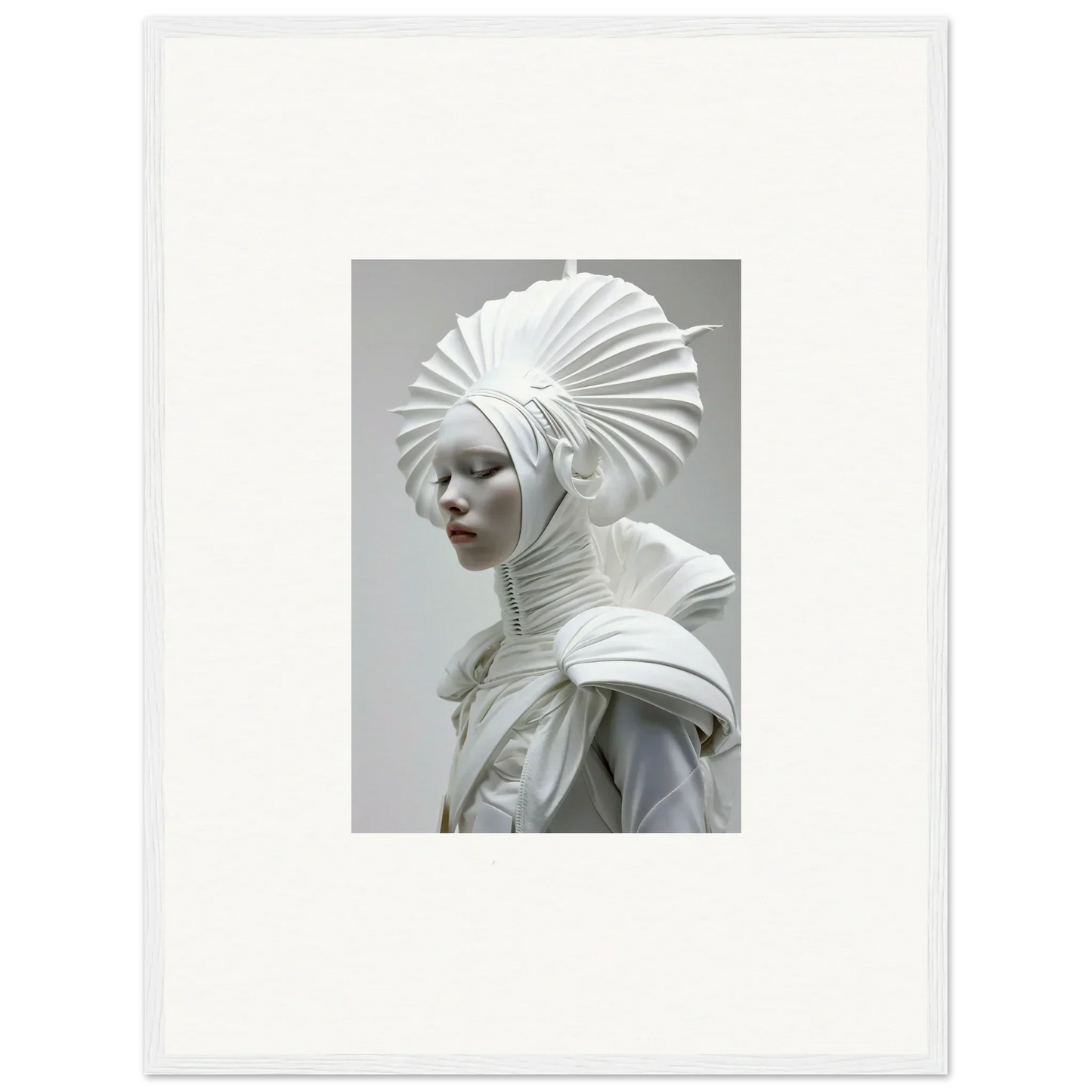 Sculpture of a figure in ivory halos, adding elegance to room decor and framed wall art