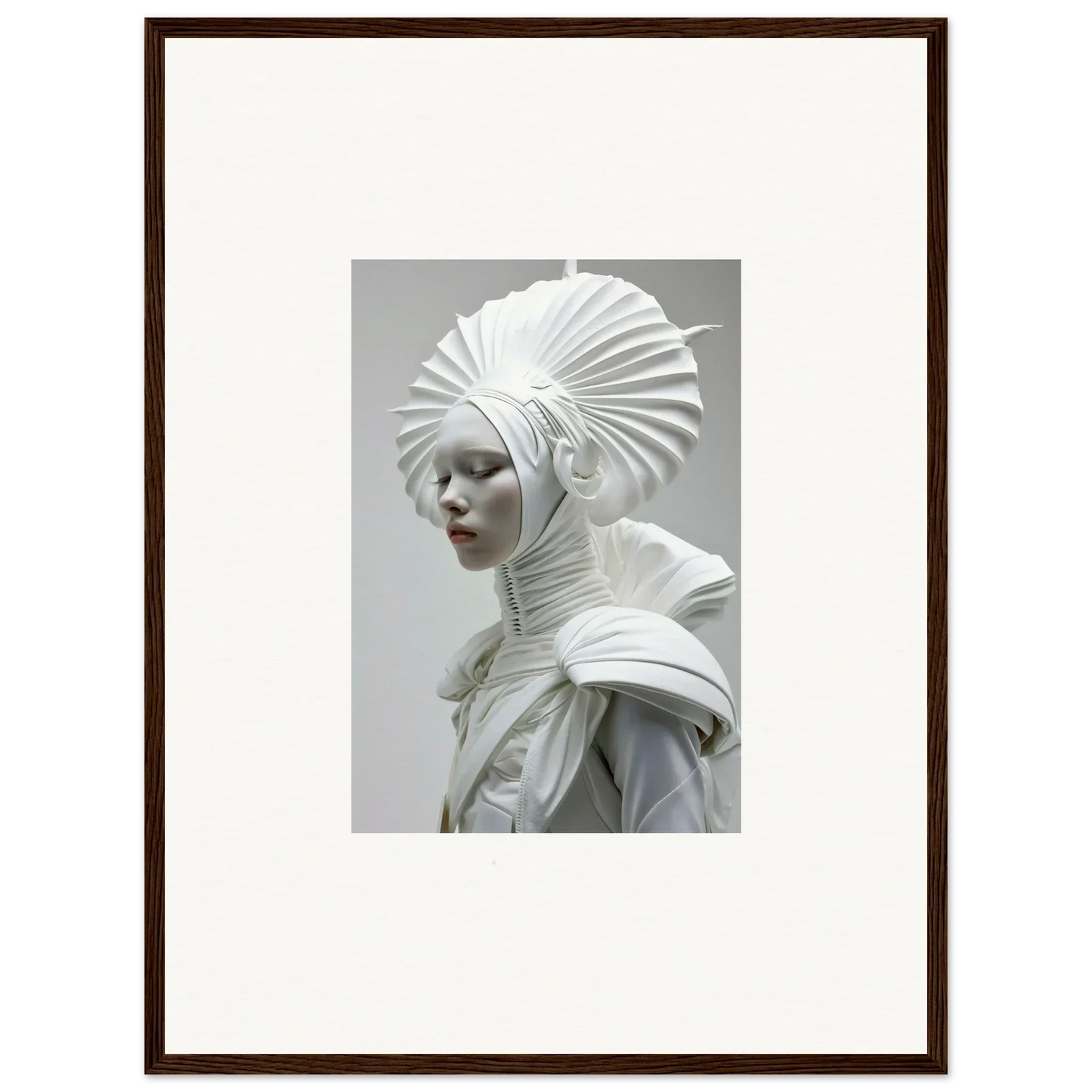 Sculpture of a figure in an ivory halos headdress for elegant room decor or framed wall art