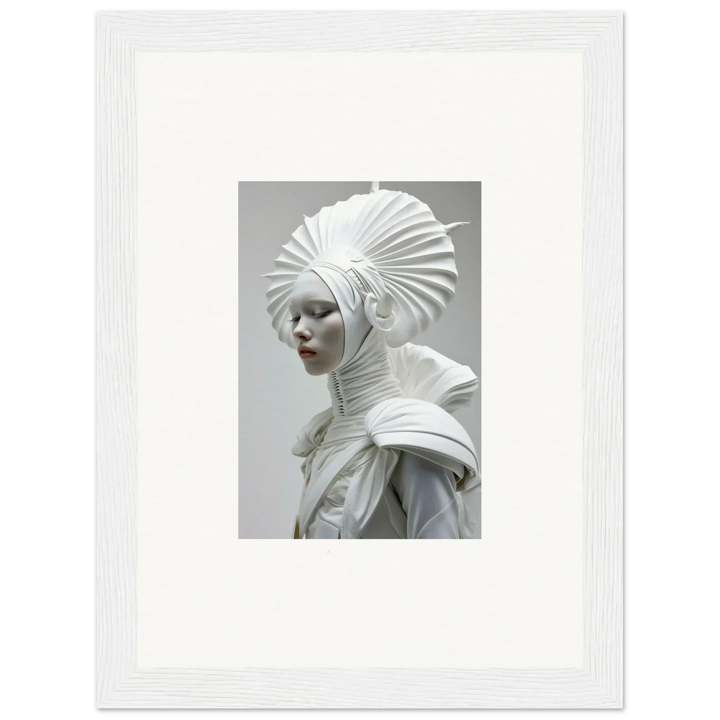 Sculptural portrait with an ivory halos headdress, perfect for room decor and framed wall art
