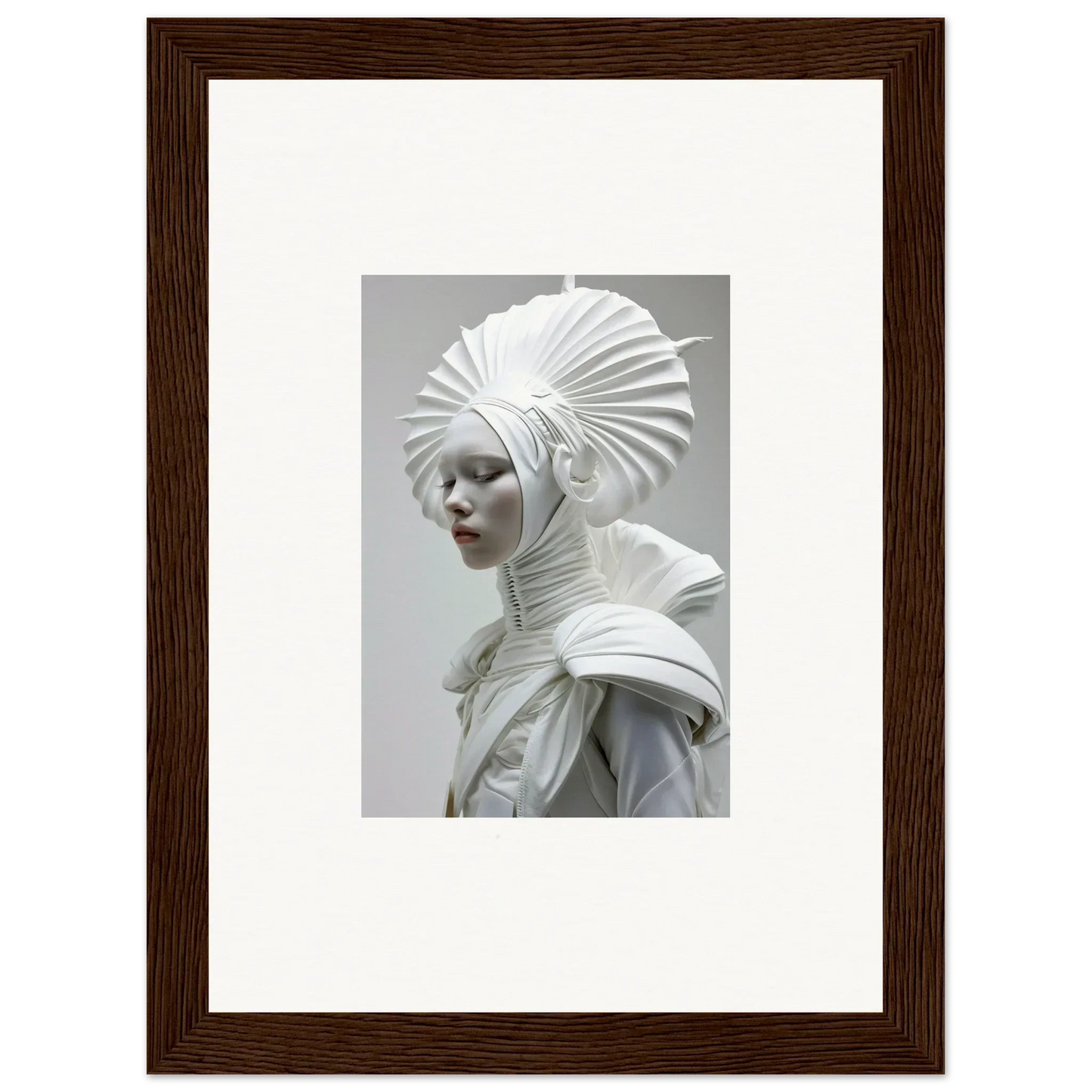 Sculptural white bust with intricate headdress, perfect for room decor or framed wall art