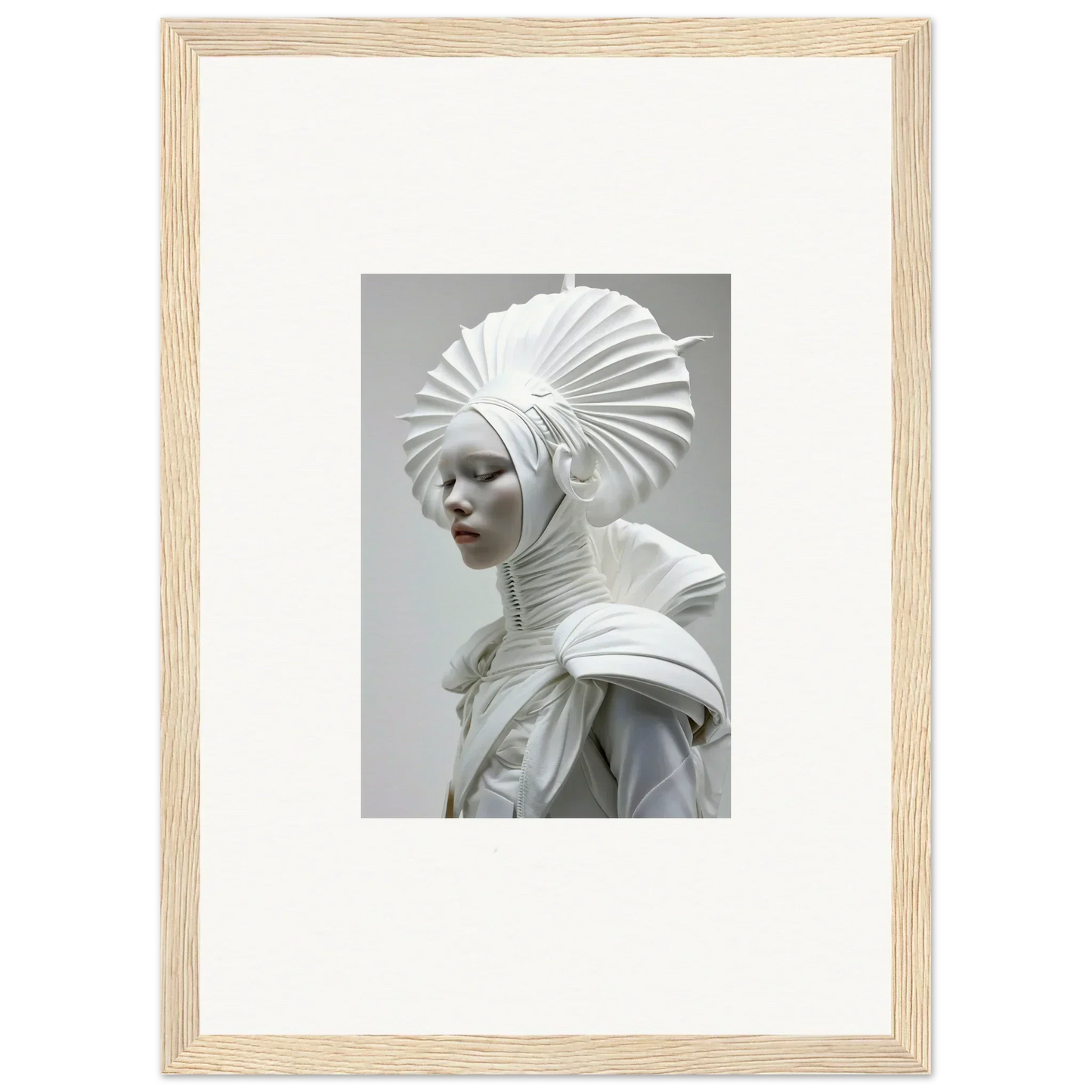 Sculptural portrait with ivory halos, showcasing elegant room decor and framed wall art