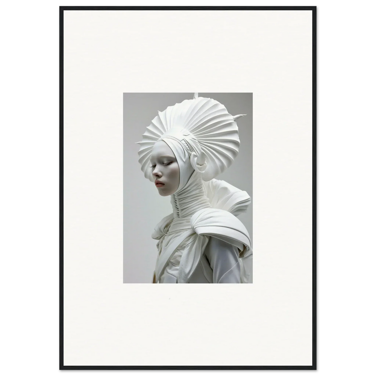 Sculptural bust with ivory halos and elaborate headdress, perfect room decor framed art