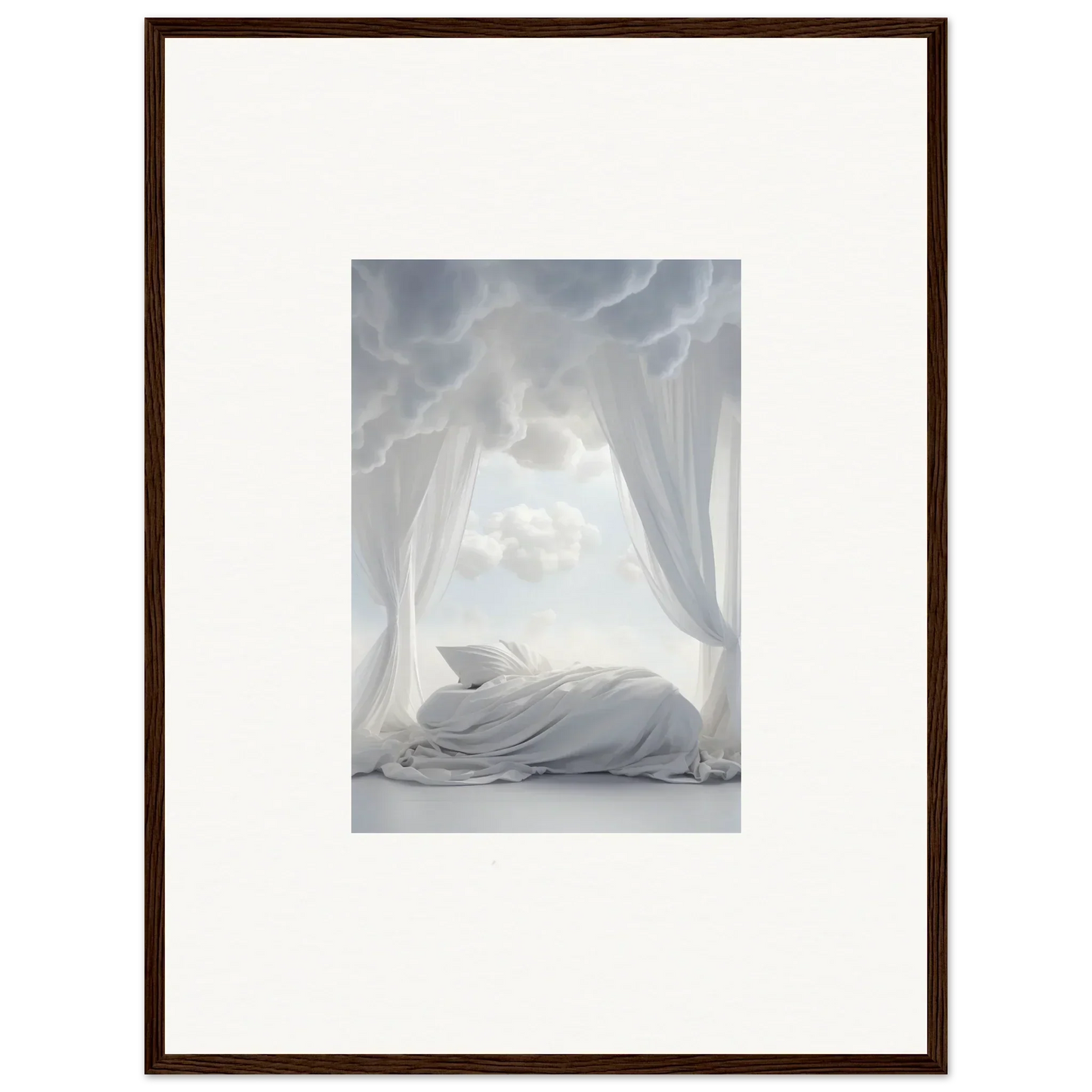 Framed canvas print of a draped figure on a bed, perfect for room decoration at Acres Whisper
