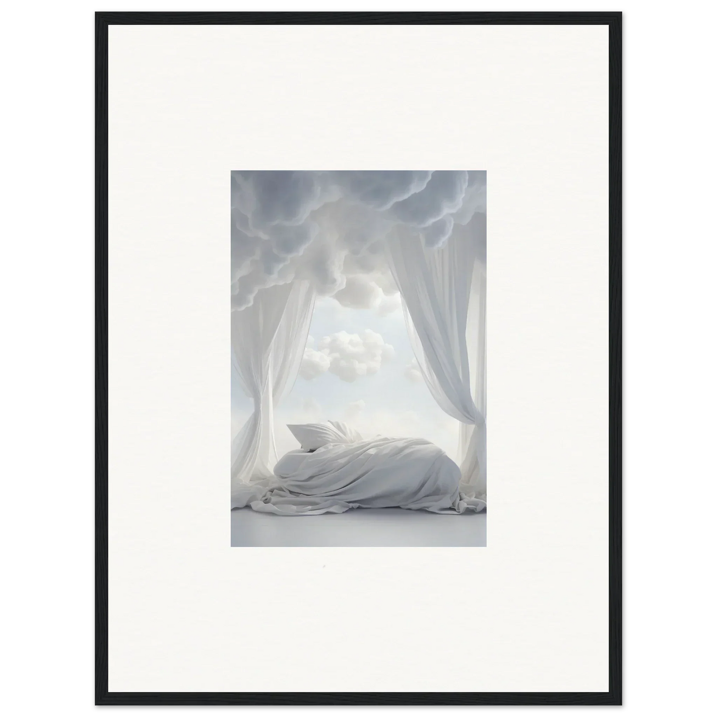 Sleeping white rabbit curled up on soft surface in Heavenly Acres Whisper canvas print