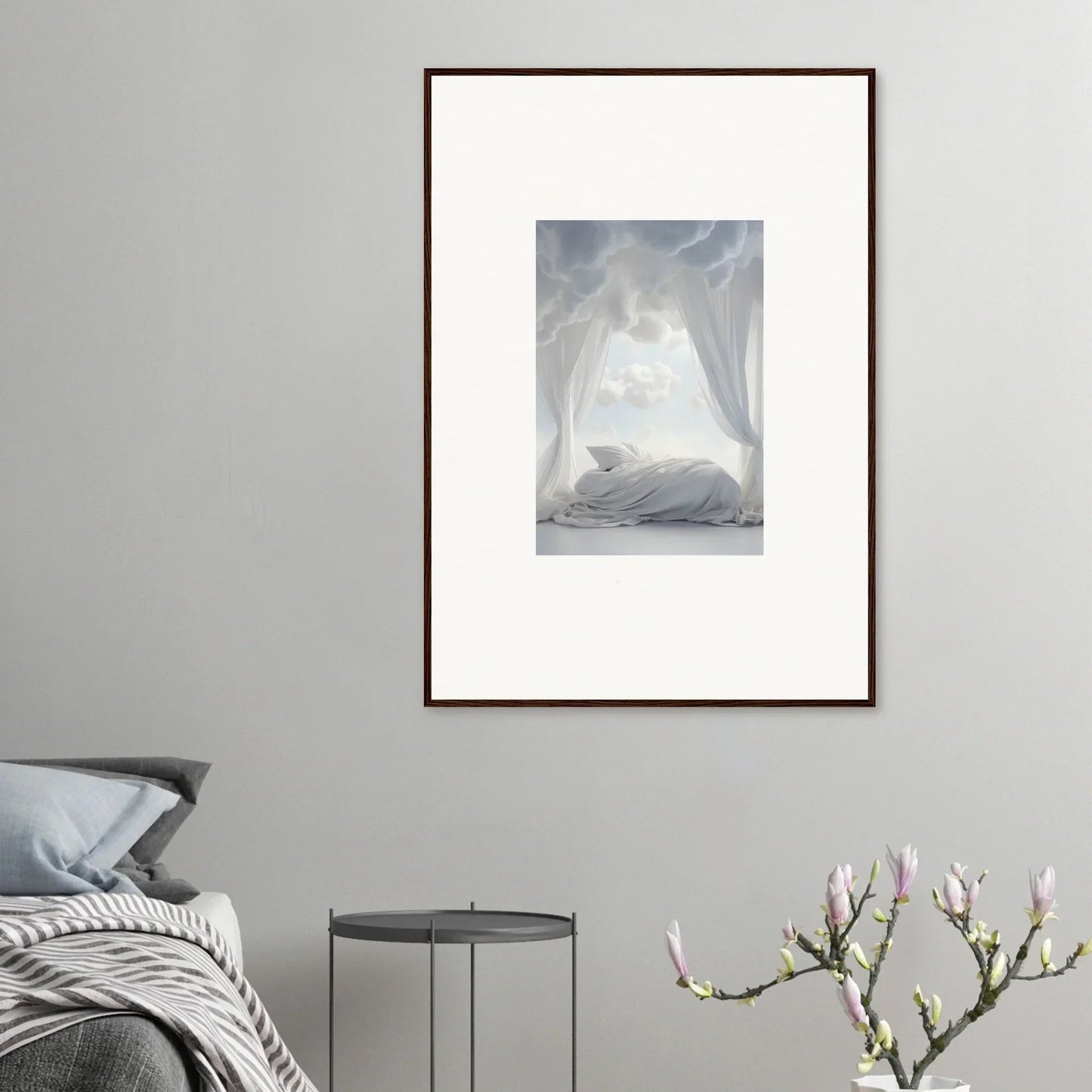 Framed canvas print of a dreamy bedroom for perfect room decoration with Acres Whisper vibe