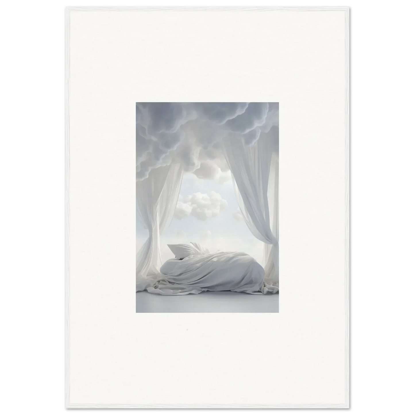 Unmade bed with white sheets and breezy curtains, perfect for your Heavenly Acres Whisper room decoration