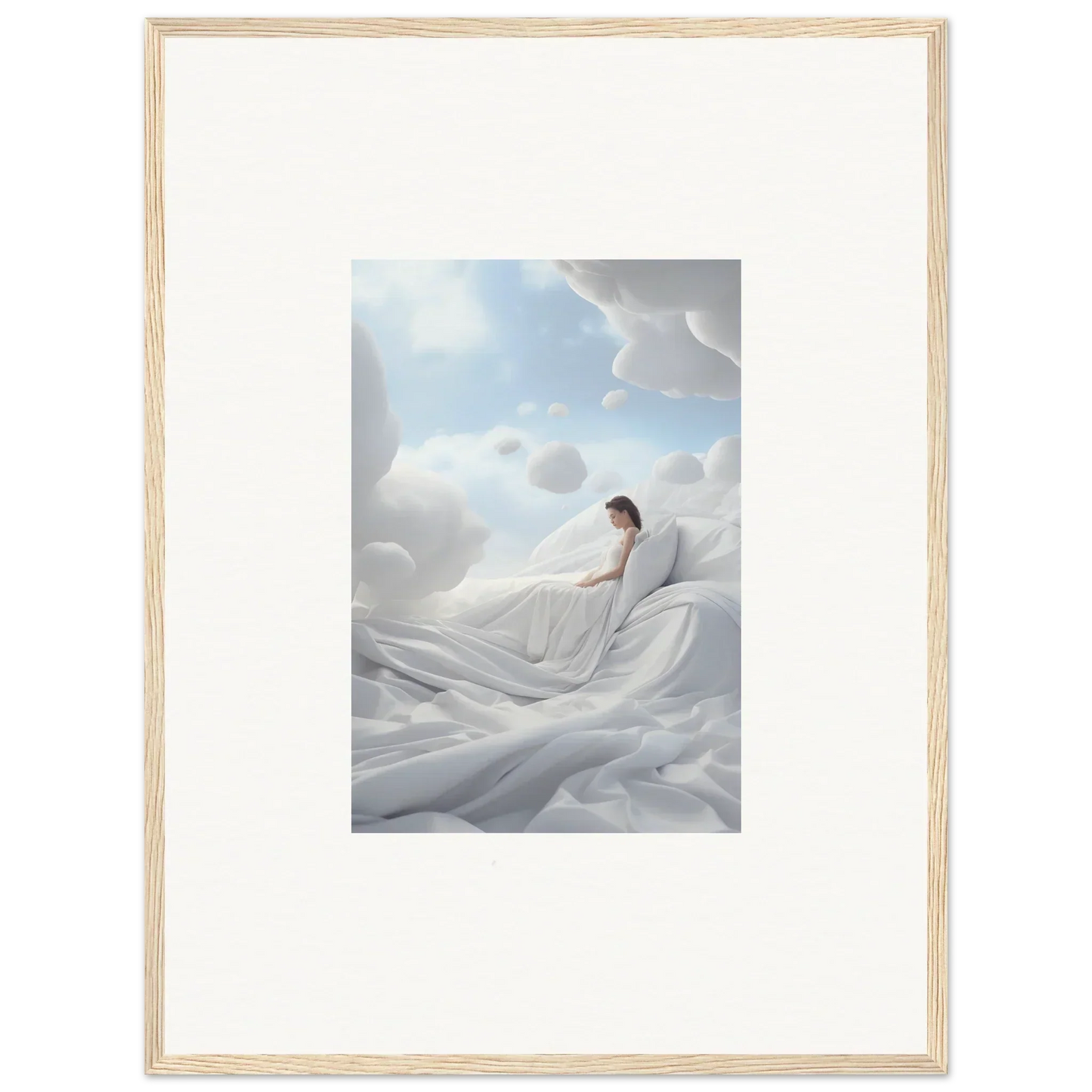 Framed wall art of a figure on white fabric, perfect for a cotton dream room decor