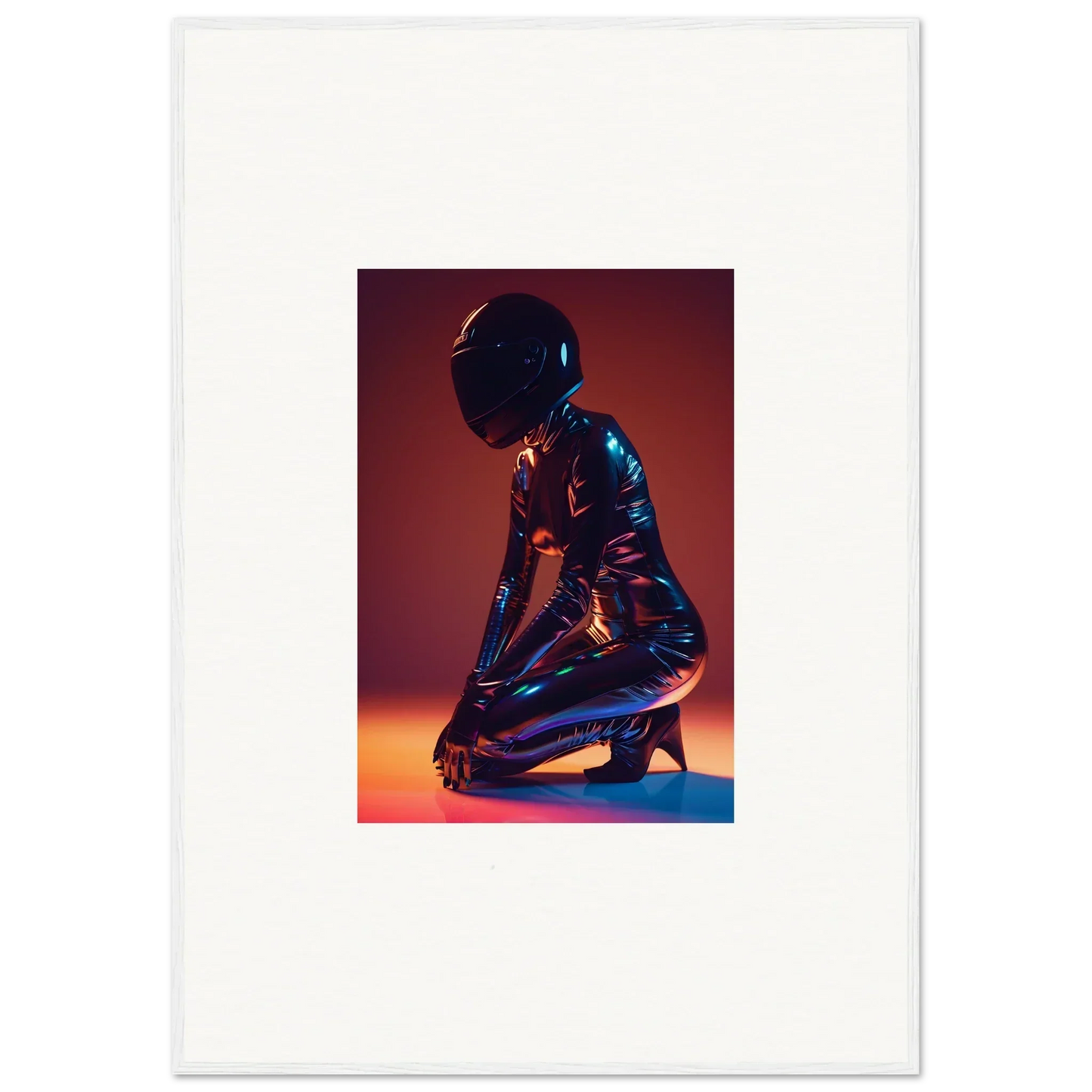 Form-fitting bodysuit figure kneeling, perfect for Night Oracle room decor or framed wall art