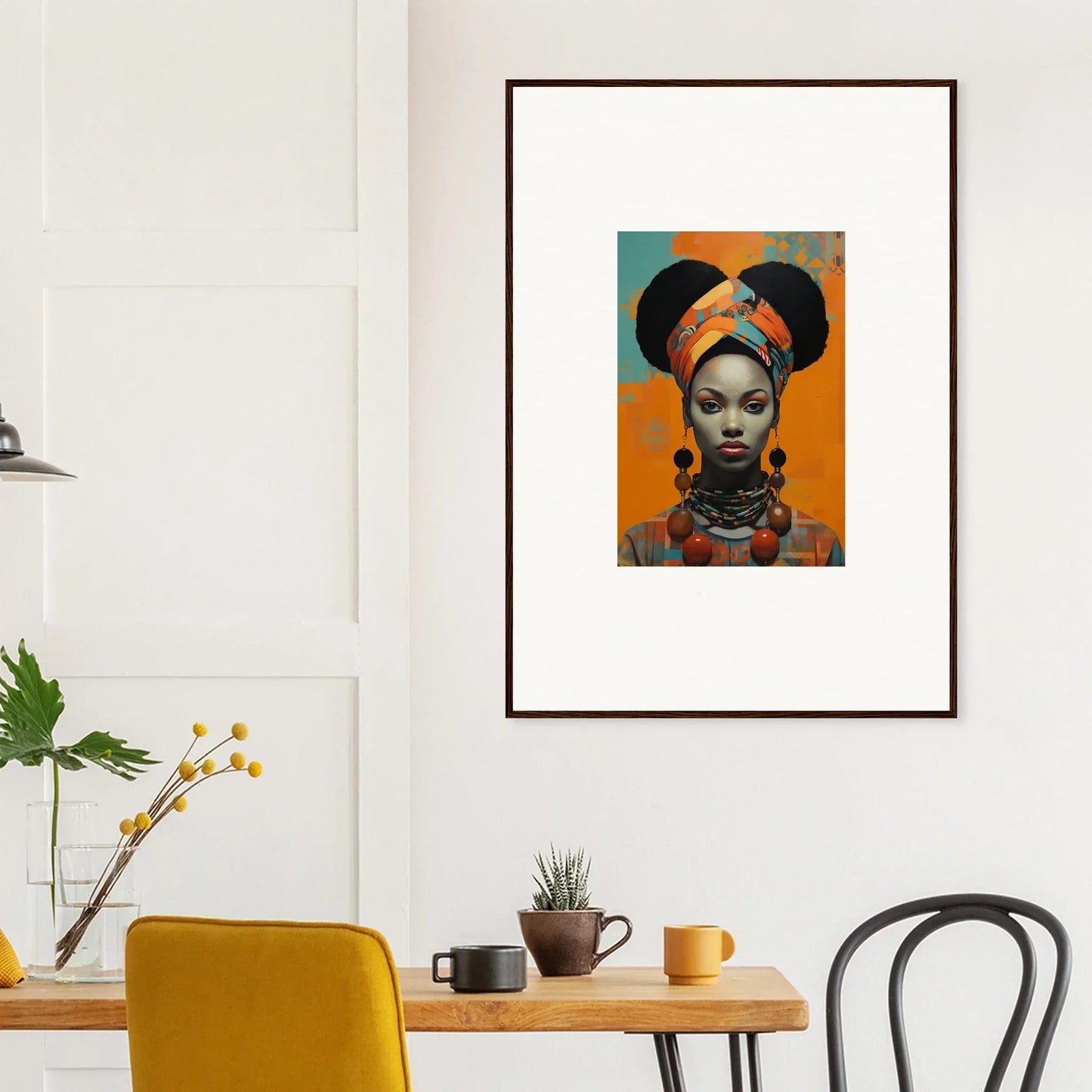 Framed wall art showcasing Hues Dreamkeeper Sagrado with vibrant African fashion style